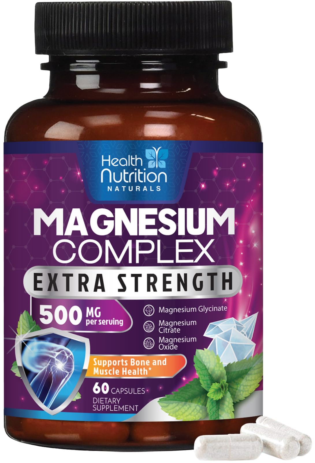 Health Nutrition Naturals Magnesium Complex 500mg Capsules, 60 Count