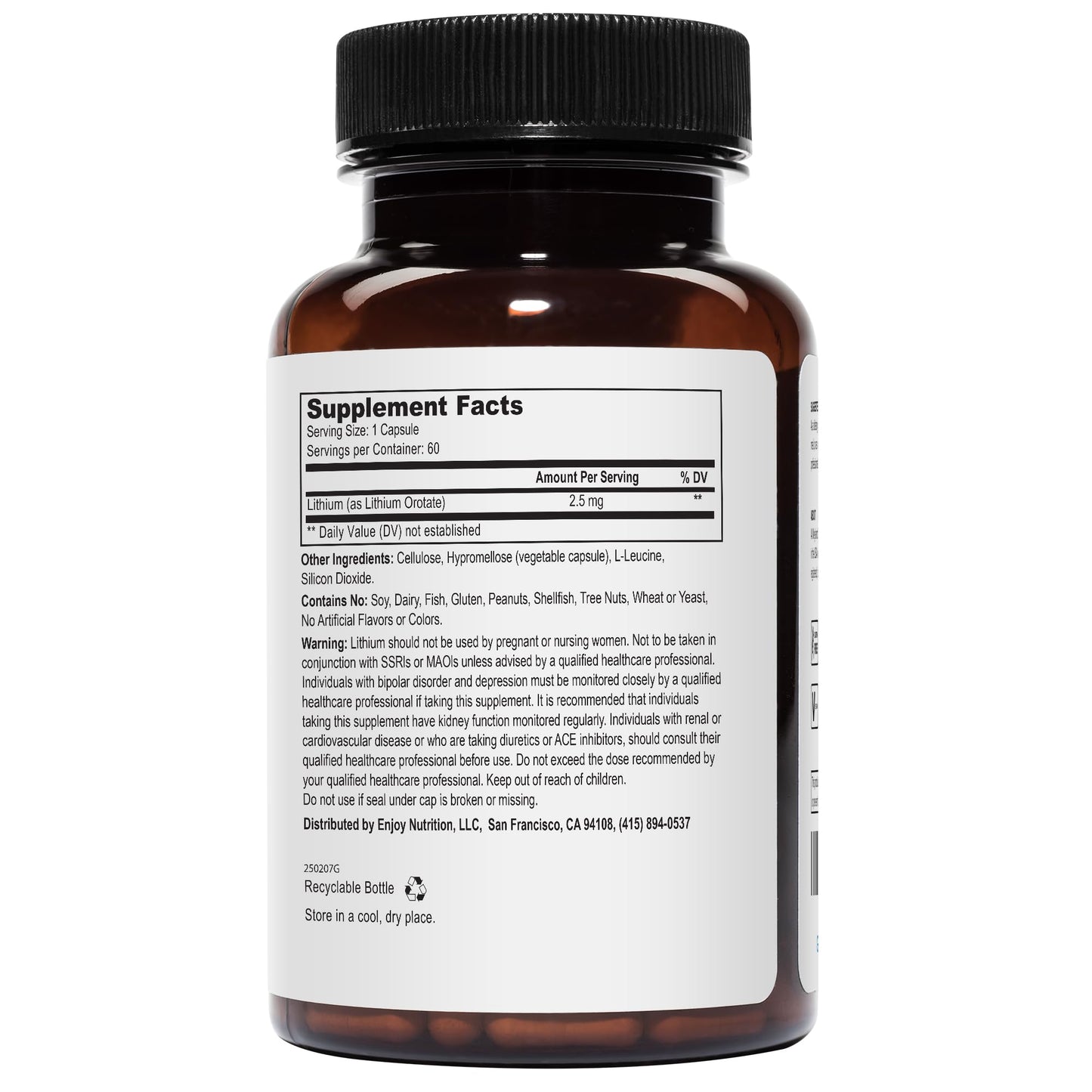 Weyland Brain Nutrition Lithium Orotate 2.5 mg Elemental Lithium Capsules 120