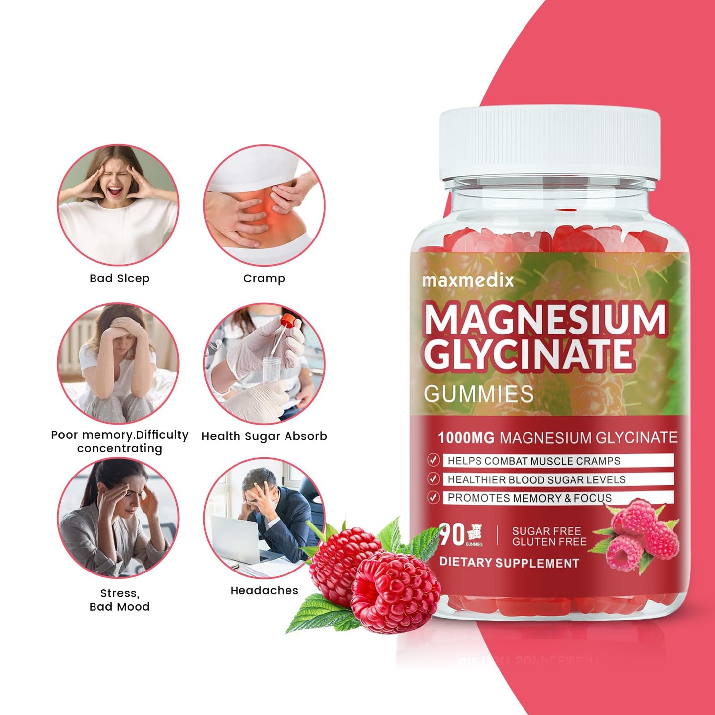 Maxmedix Magnesium Glycinate Gummies 1000mg Gummy, 90 Gummies