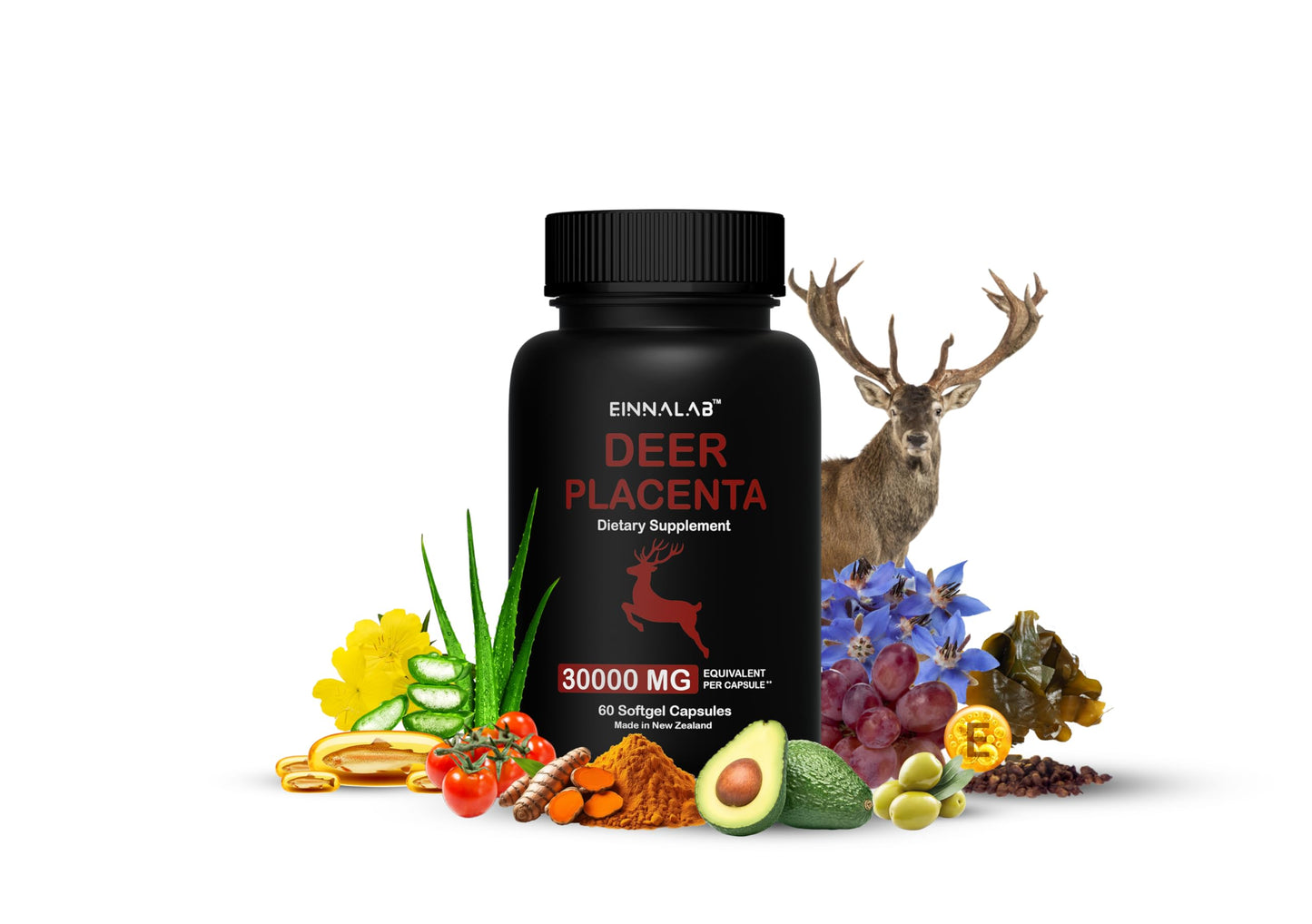 EINNALAB Highest Deer Placenta Supplement Capsules, 60 Capsules