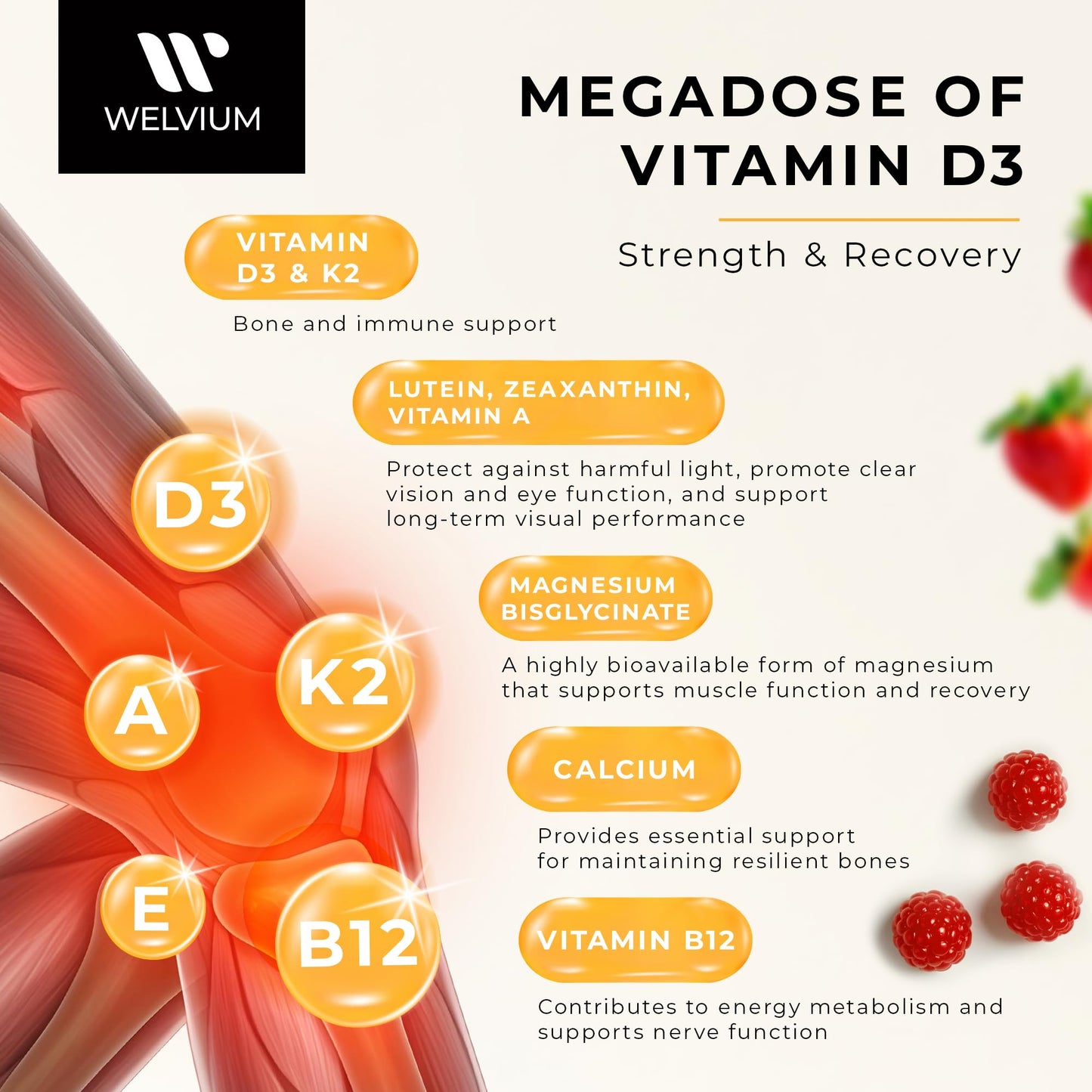 WELVIUM Vitamin D3 K2 Gummies 10000 IU, 60 Count