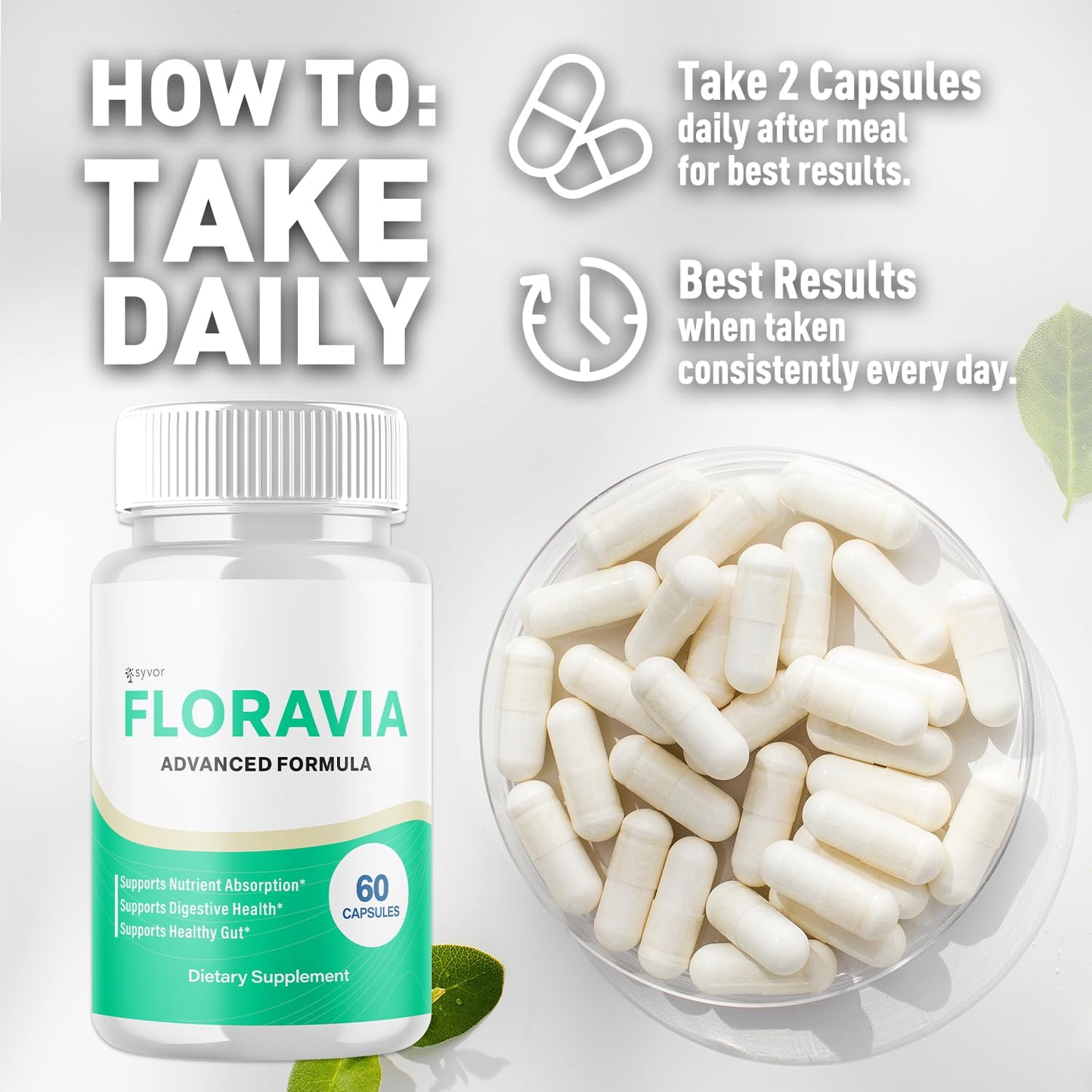 Syvor Floravia Probiotic Capsules, Advanced Formula Gut Health Support, Maximum Strength Probiotics for Women & Men, 60 Capsules