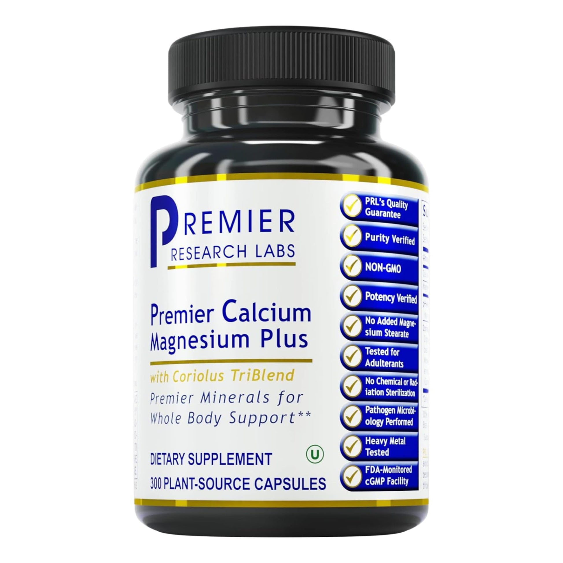 Premier Research Labs Calcium Magnesium Plus Calcium Magnesium Supplement, Mushroom Complex with Reishi & Lions Mane, 300 Capsules