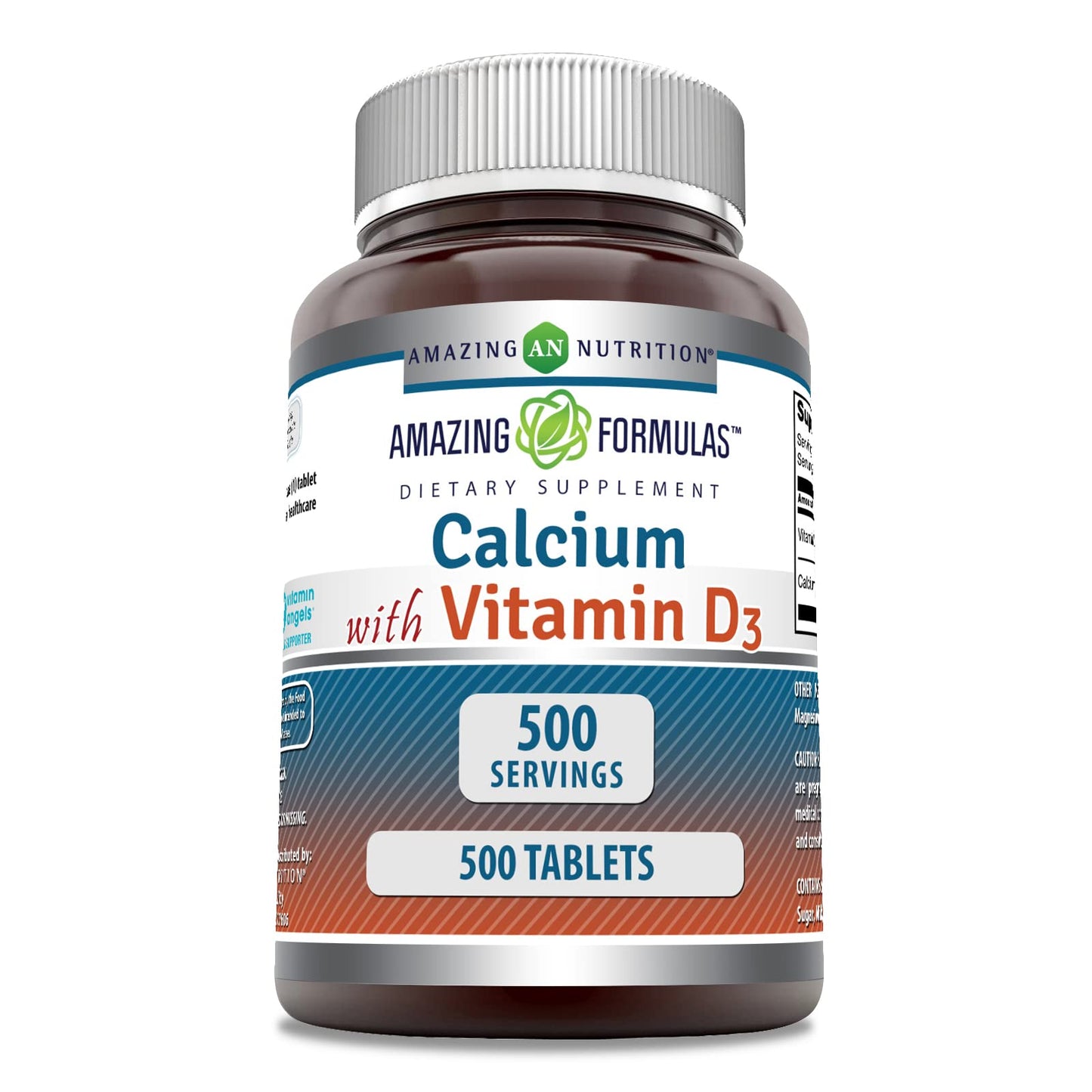 Amazing Nutrition Calcium with Vitamin D3 Supplement Tablets 500 Count