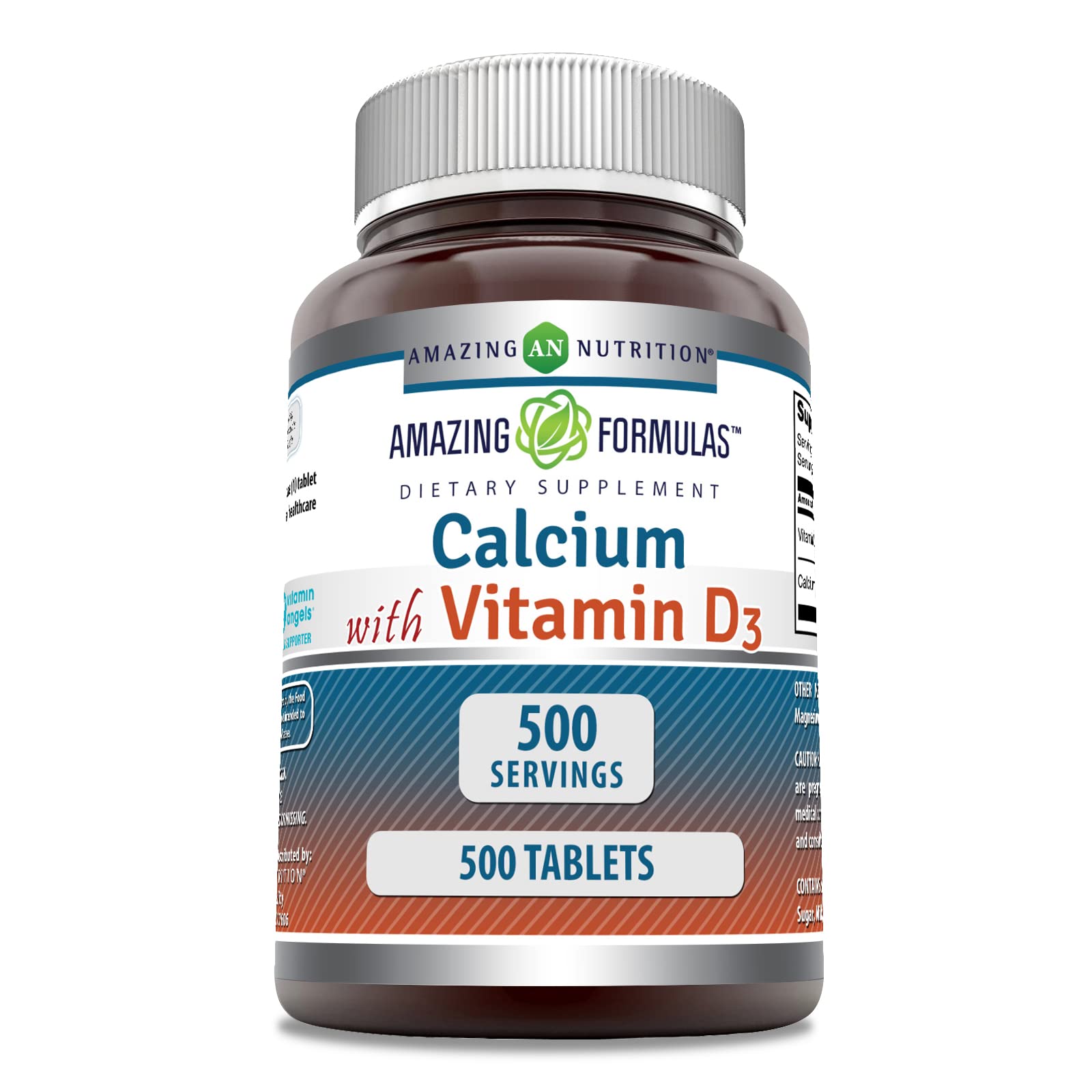 Amazing Nutrition Calcium with Vitamin D3 Supplement Tablets 500 Count