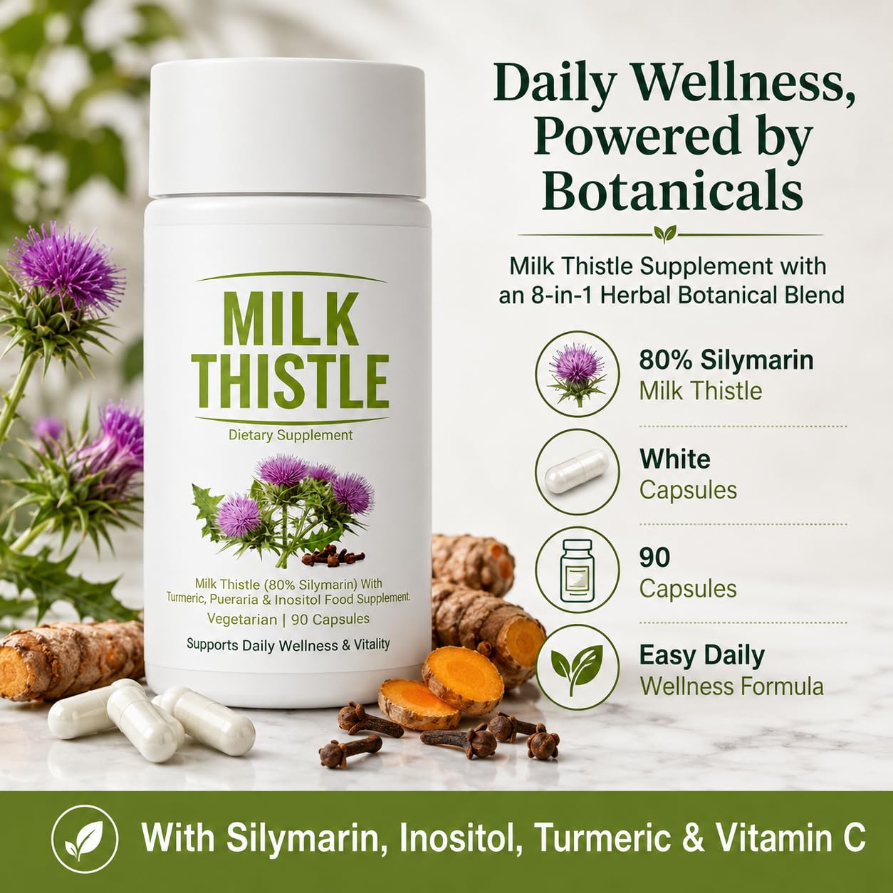 UVORA Milk Thistle Liver Detox, Vegan Support Capsule, 90 Count