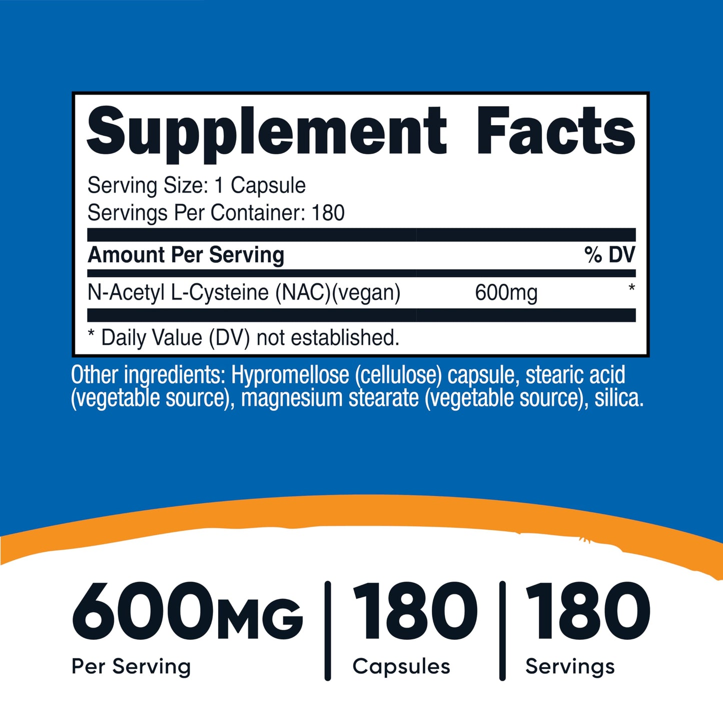 Nutricost N-Acetyl L-Cysteine (NAC) 600mg Capsules, 180 Count
