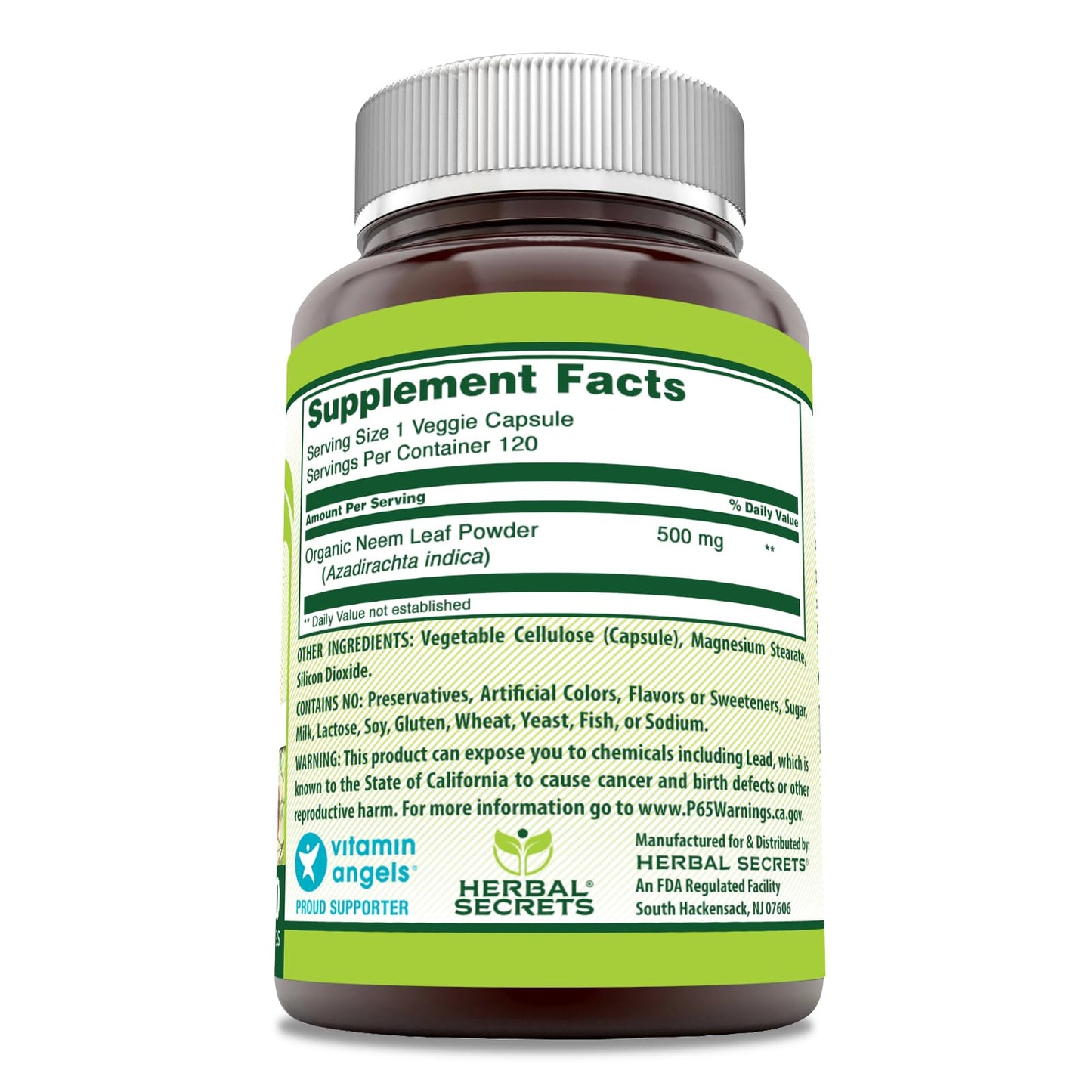 Herbal Secrets Neem Supplement Capsule, 120 Veggie Capsules, Non-GMO, Gluten Free, Made in USA
