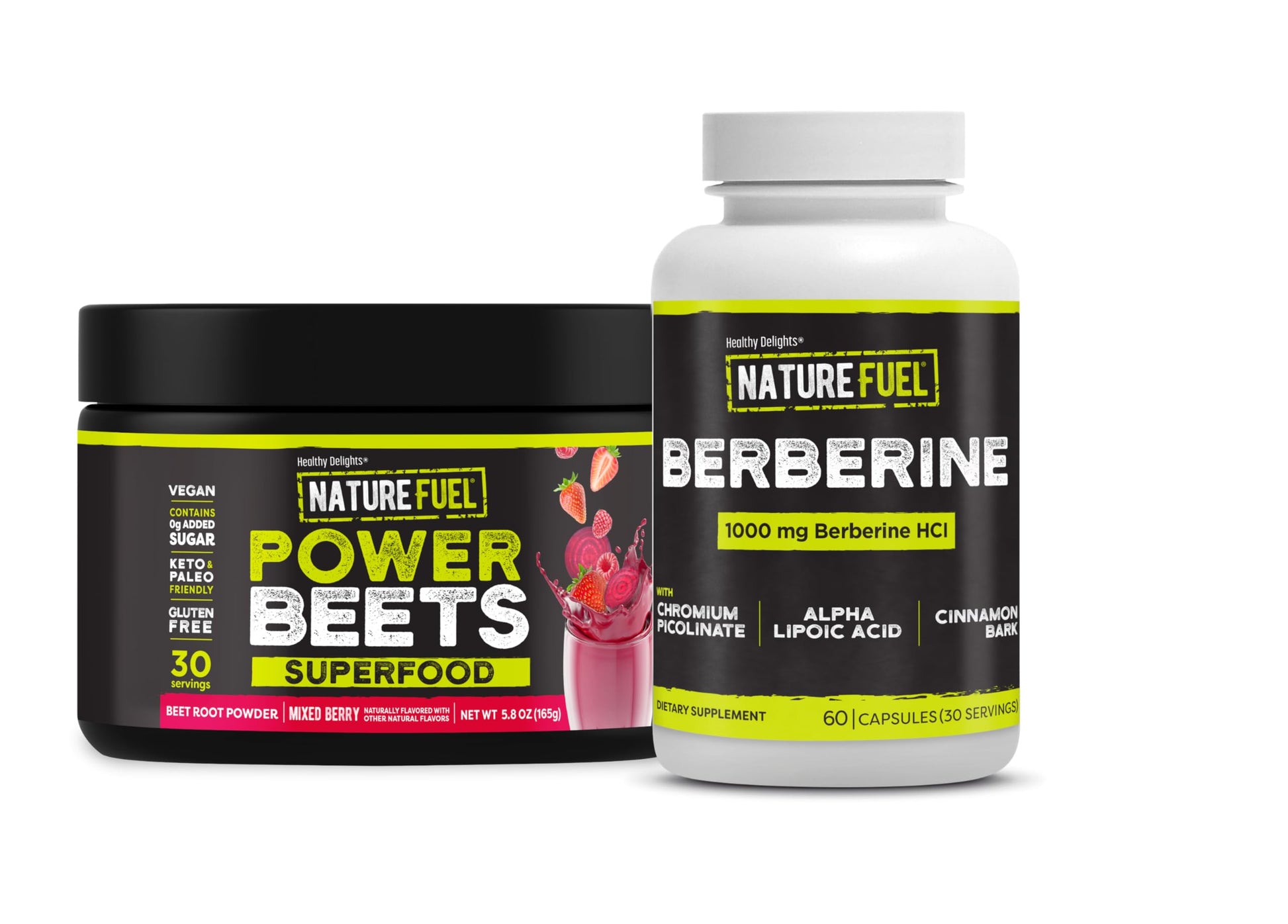 Healthy Delights Nature Fuel Power Beets Powder and Berberine Capsules, 60 Count