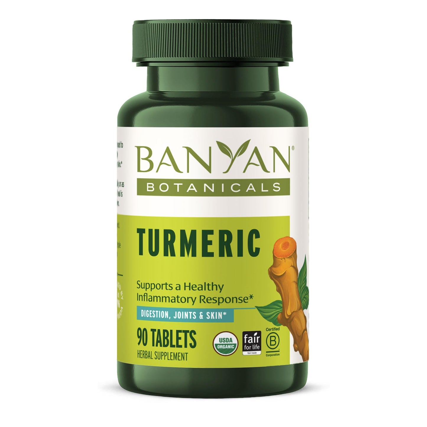Banyan Botanicals Organic Turmeric Tablets – Whole-Root Systemic Support Supplement – Curcuma Longa for Joint Comfort & Luminous Skin – Full Spectrum Antioxidant, 90 Tablets