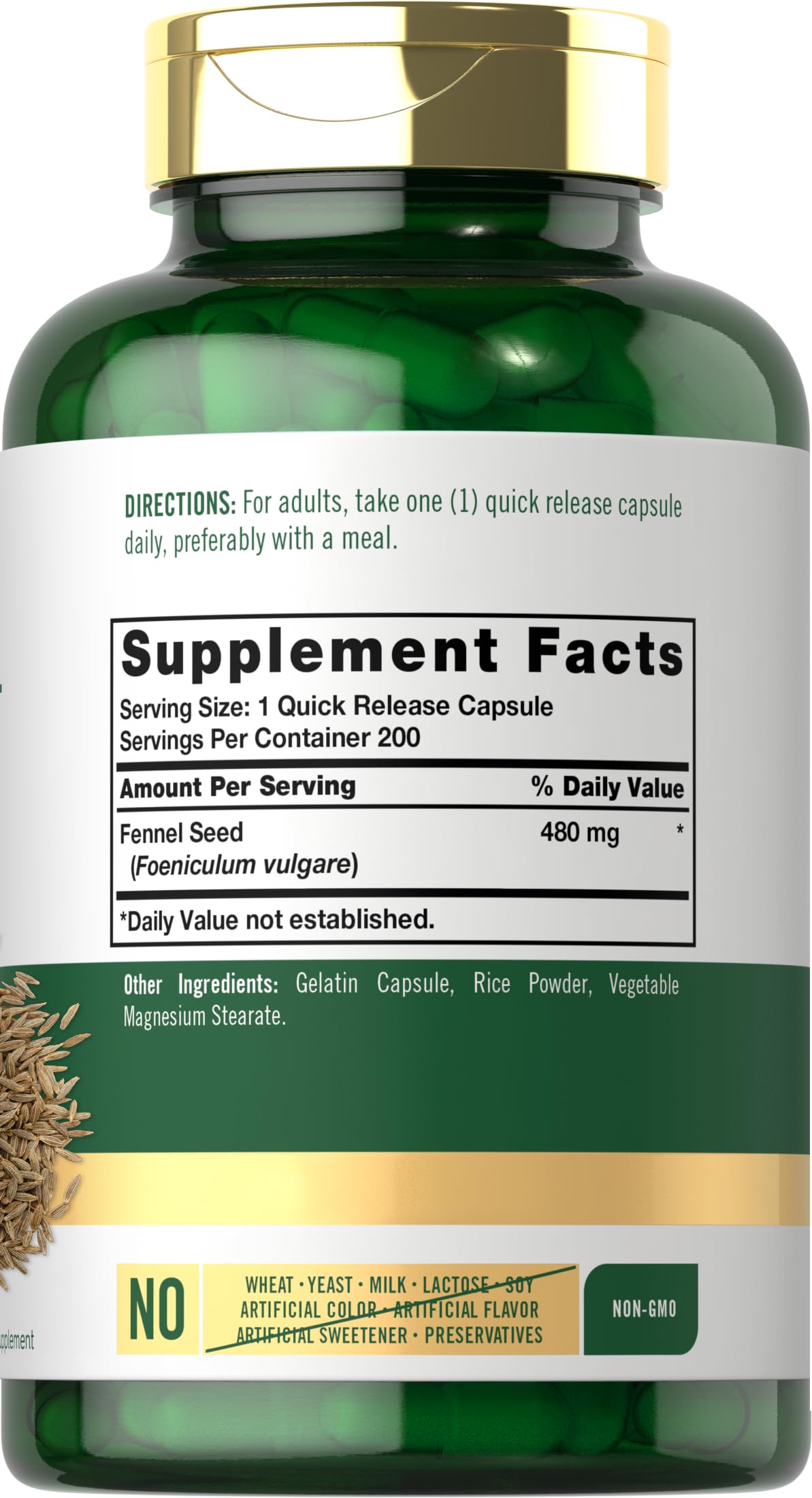 Carlyle Fennel Seed 480mg Capsules, 200 Count