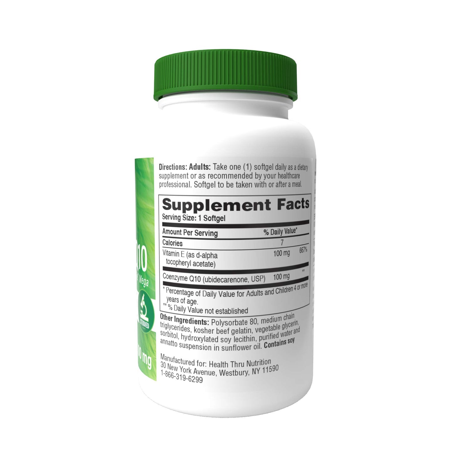 Health Thru Nutrition Q-Gel CoQ-10 100mg with Vitamin E: 3X Absorption, Clinically Studied for Cardiovascular & Mitochondrial Support, 60 Softgels