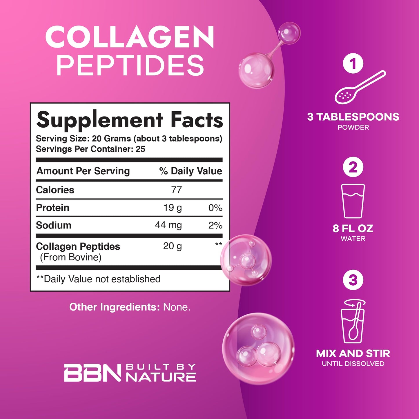 Built by Nature Collagen Peptides Powder Unflavored, Grass Fed, Non-GMO, 1.1 Pound