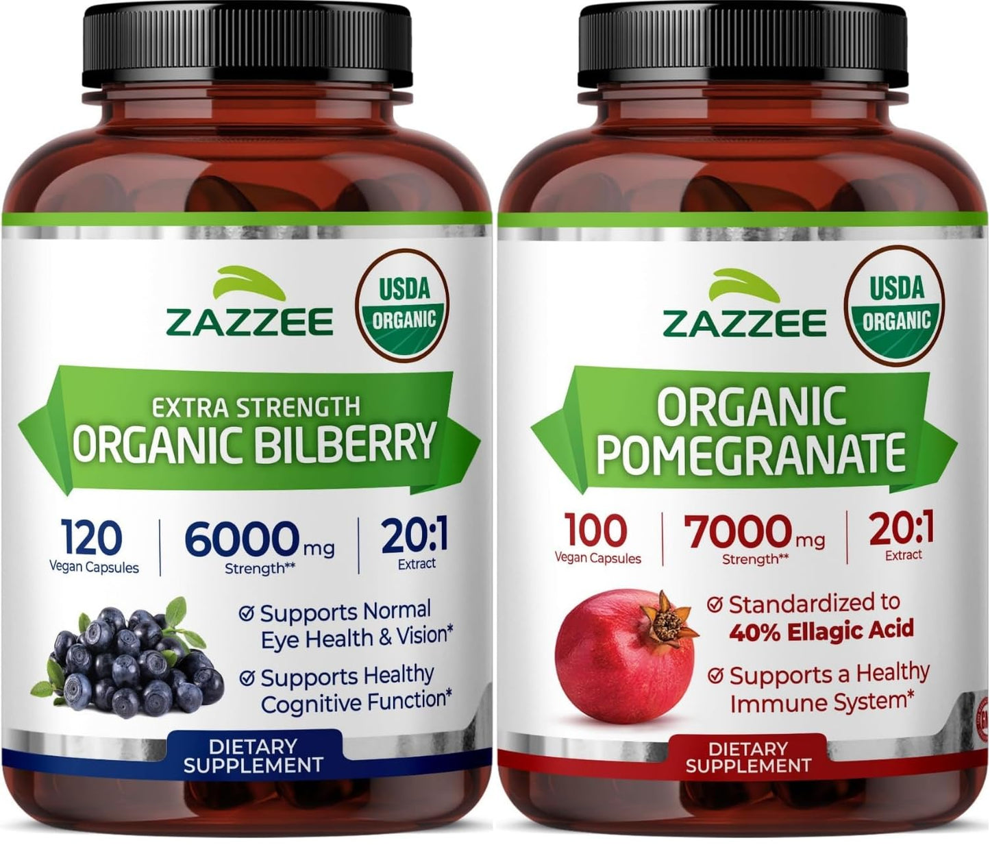 Zazzee USDA Organic Pomegranate and Bilberry Extract Capsules 220-count