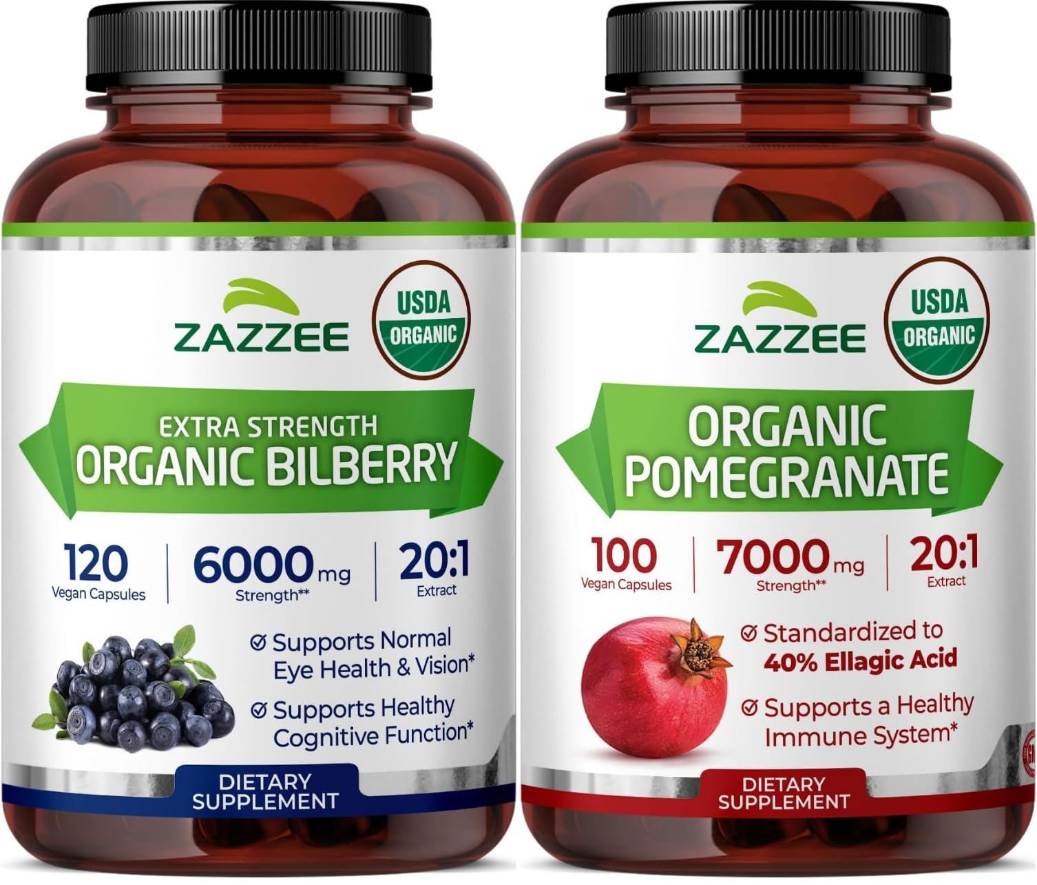 Zazzee USDA Organic Pomegranate and Bilberry Extract Capsules 220-count
