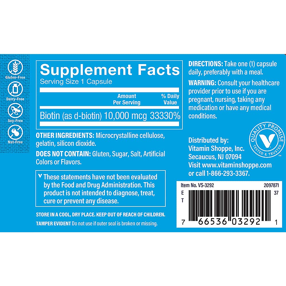 The Vitamin Shoppe Biotin 1000mcg Capsules, 120 Count
