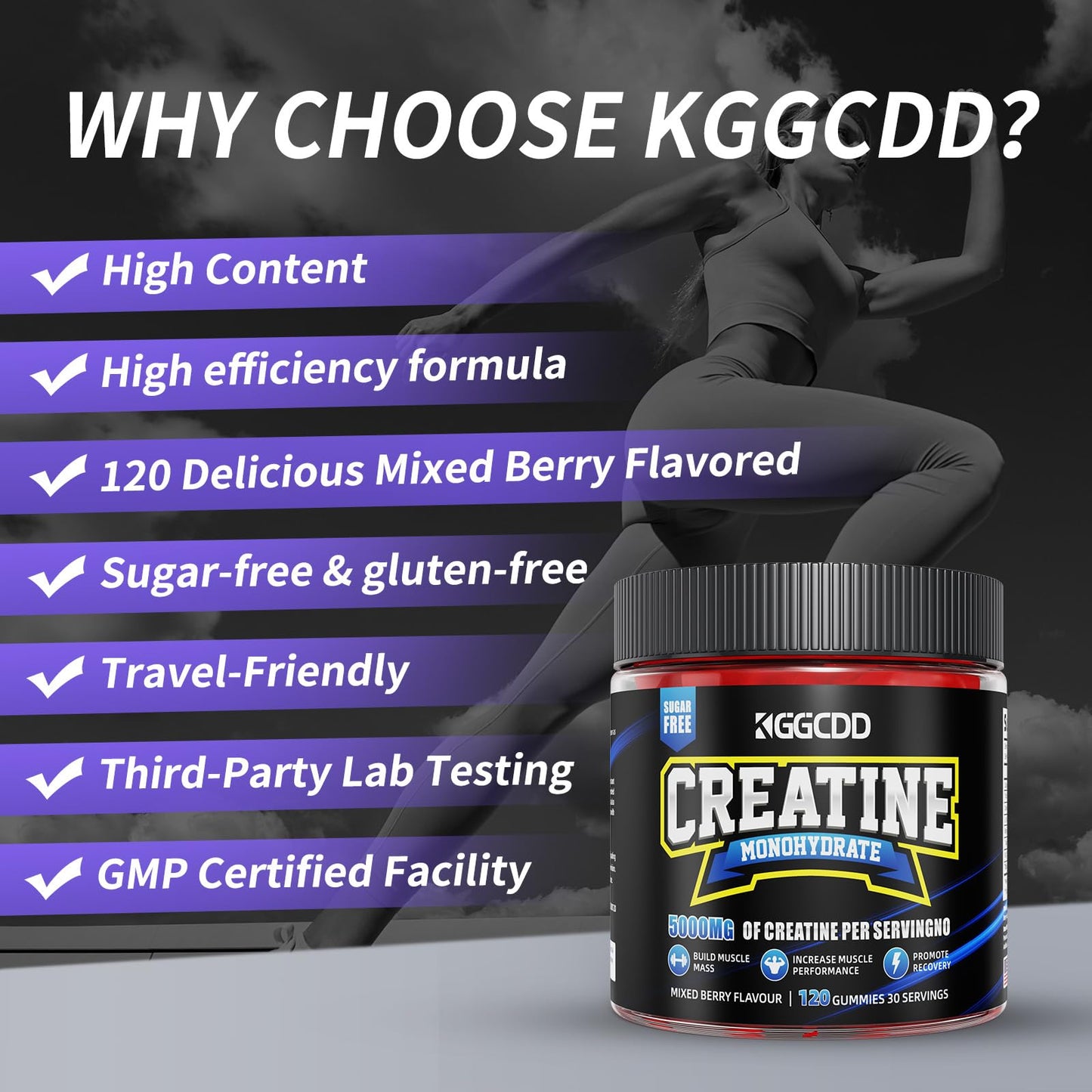 KGGCDD Creatine Monohydrate Gummies, 5,000mg, 120 Count