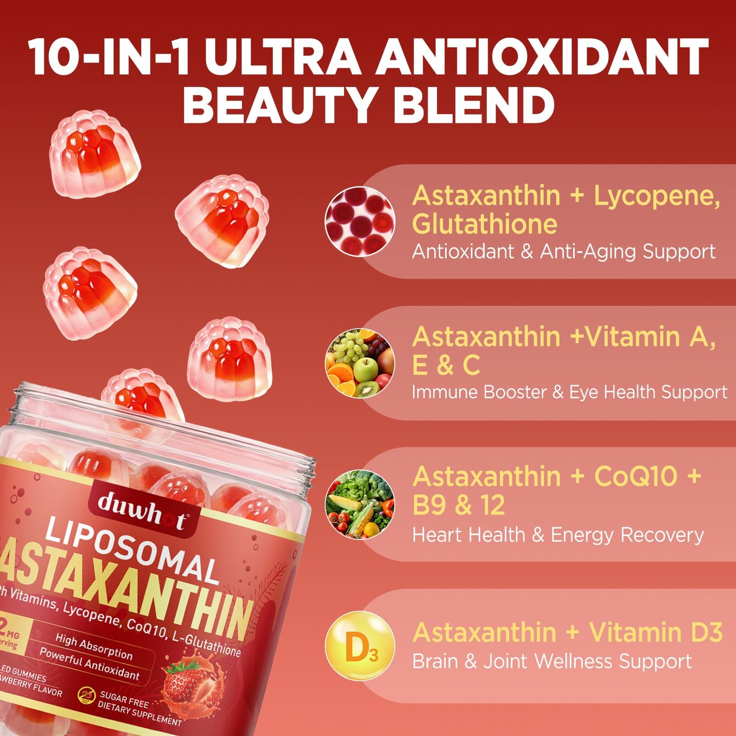 duwhot Liposomal Astaxanthin 12mg Gummies 120 Count