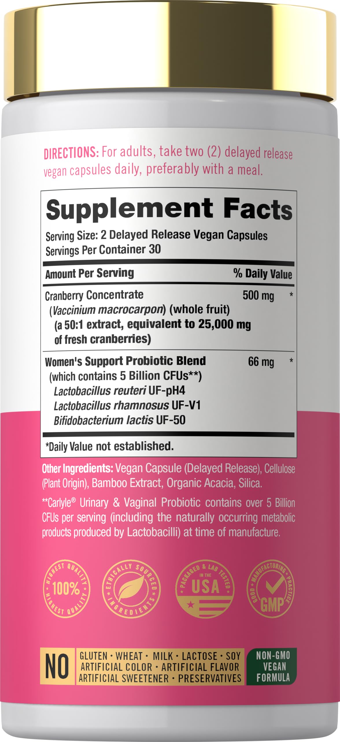Carlyle Urinary and Vaginal Probiotic for Women Capsules, 60 Count