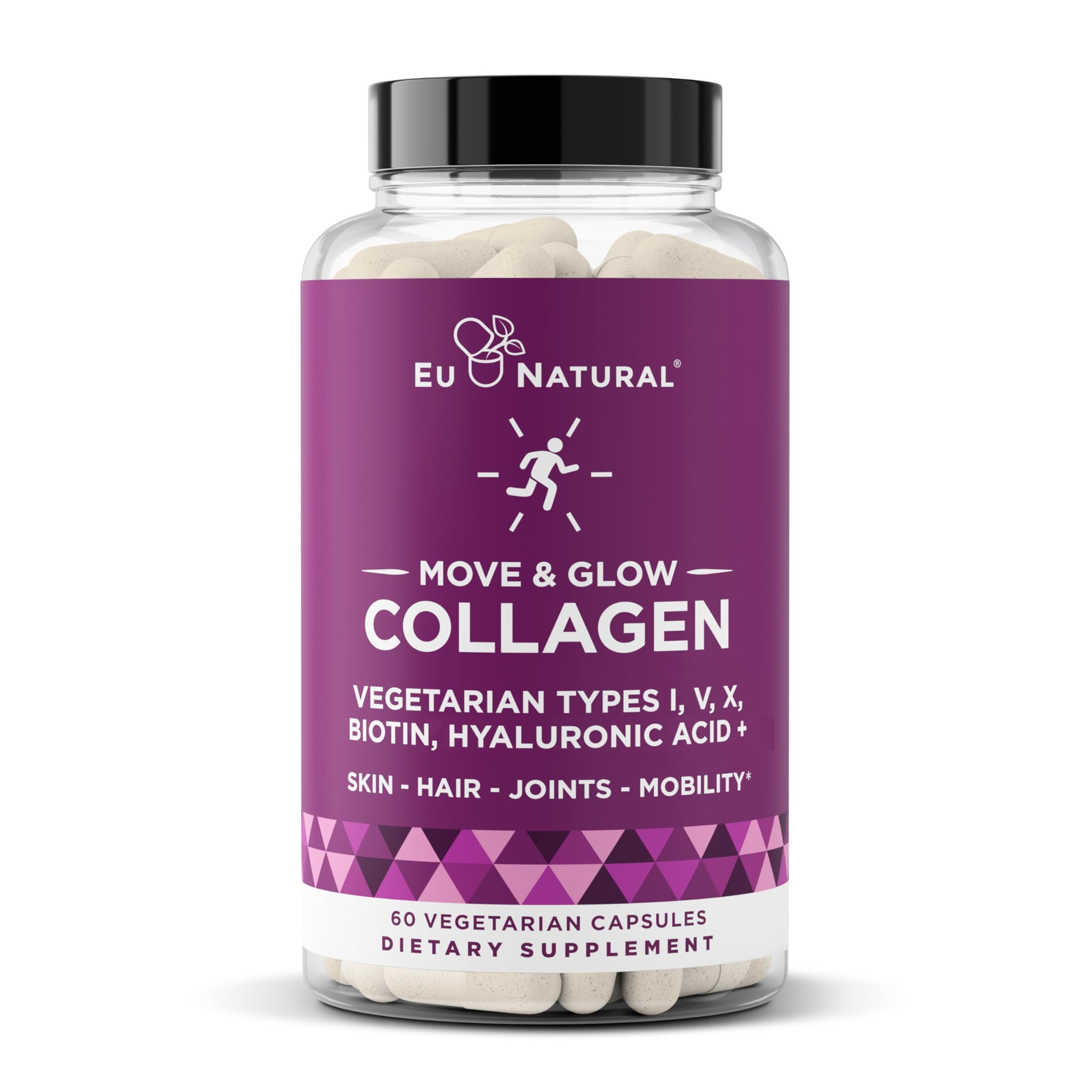 Eu Natural Move & Glow Collagen Pills for Women & Men - Vegetarian Multi-Collagen (Type I-V-X) with 9 Plant-based Superfoods for Skin Health & Joint Support - Biotin, Vitamin C, Vitamin E, 60 Vegetarian Capsules