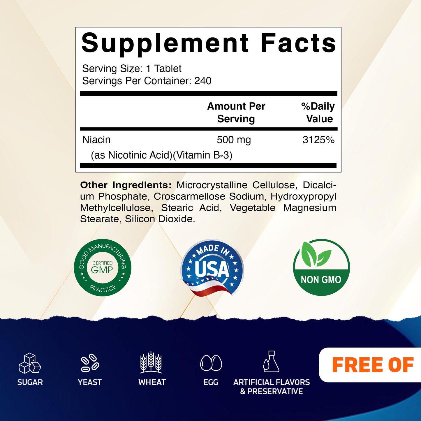 Vitamatic Niacin (Vitamin B3) 500mg Tablets, 480 Count