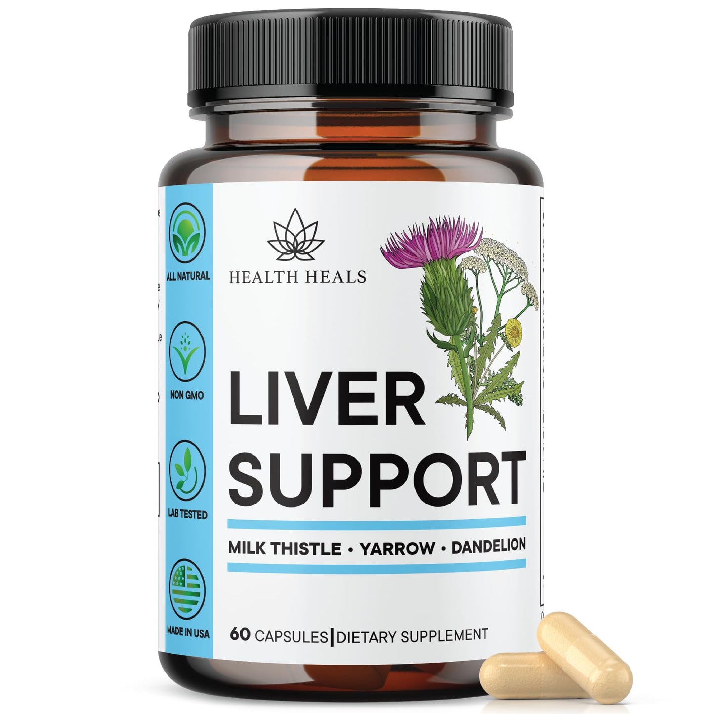 Health Heals Liver Cleanse & Repair Formula - Herbal Liver Support Supplement with Milk Thistle, Dandelion Root, Turmeric, Artichoke Extract for Liver Health, 60 Capsules