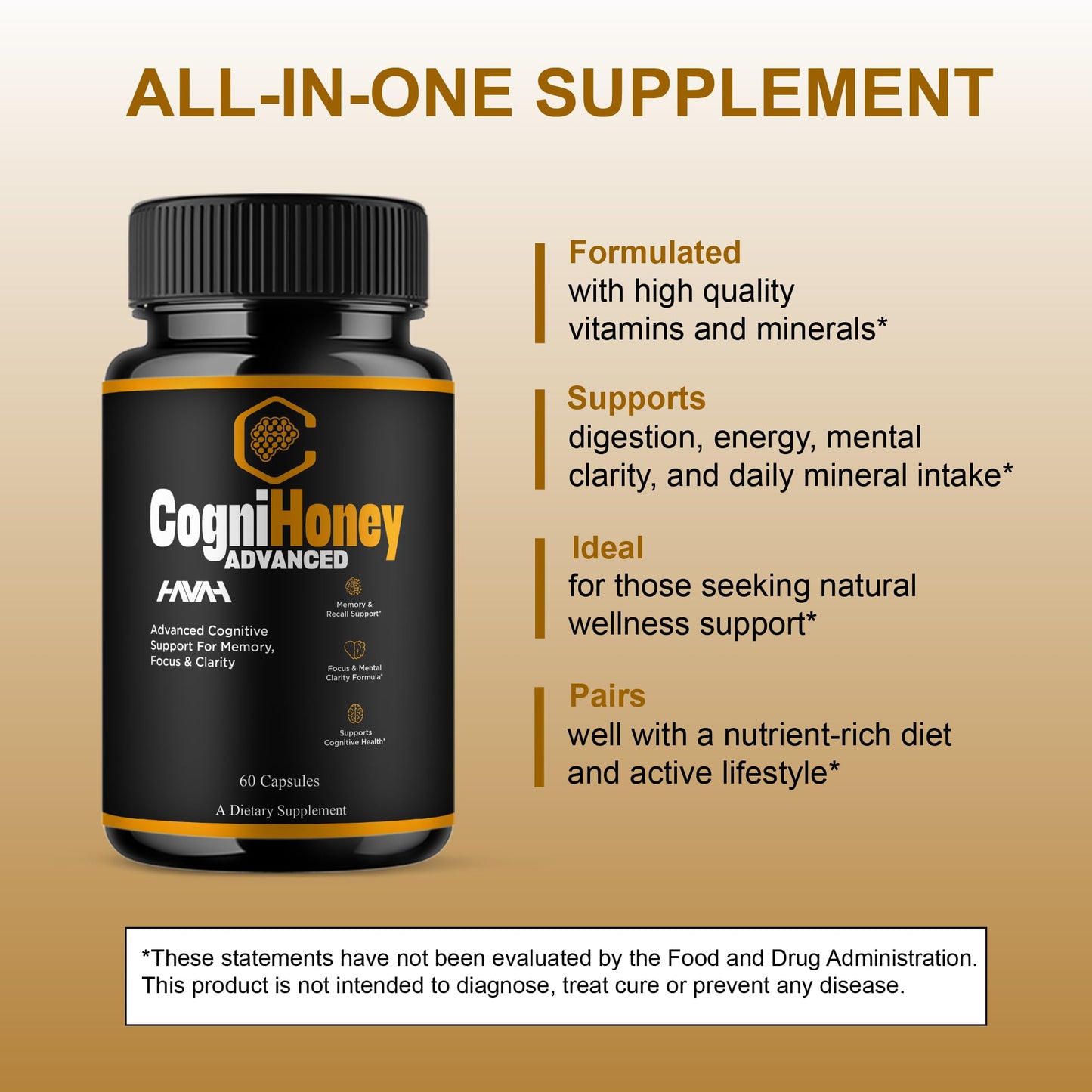 Havah CogniHoney Advanced Brain Health Formula Supplement 60 Capsules