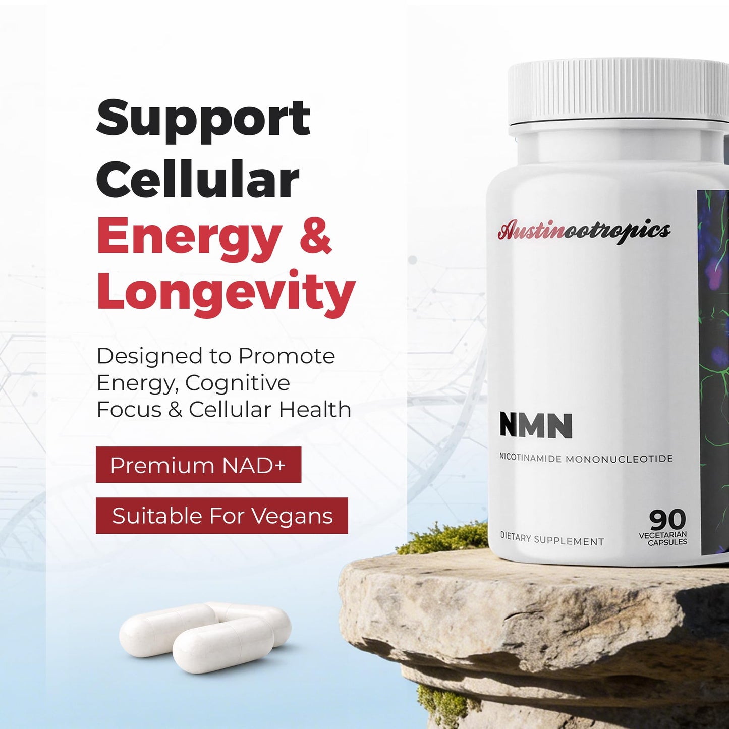 Austinootropics NMN 500 mg Pure NMN Capsule, 90 Capsules