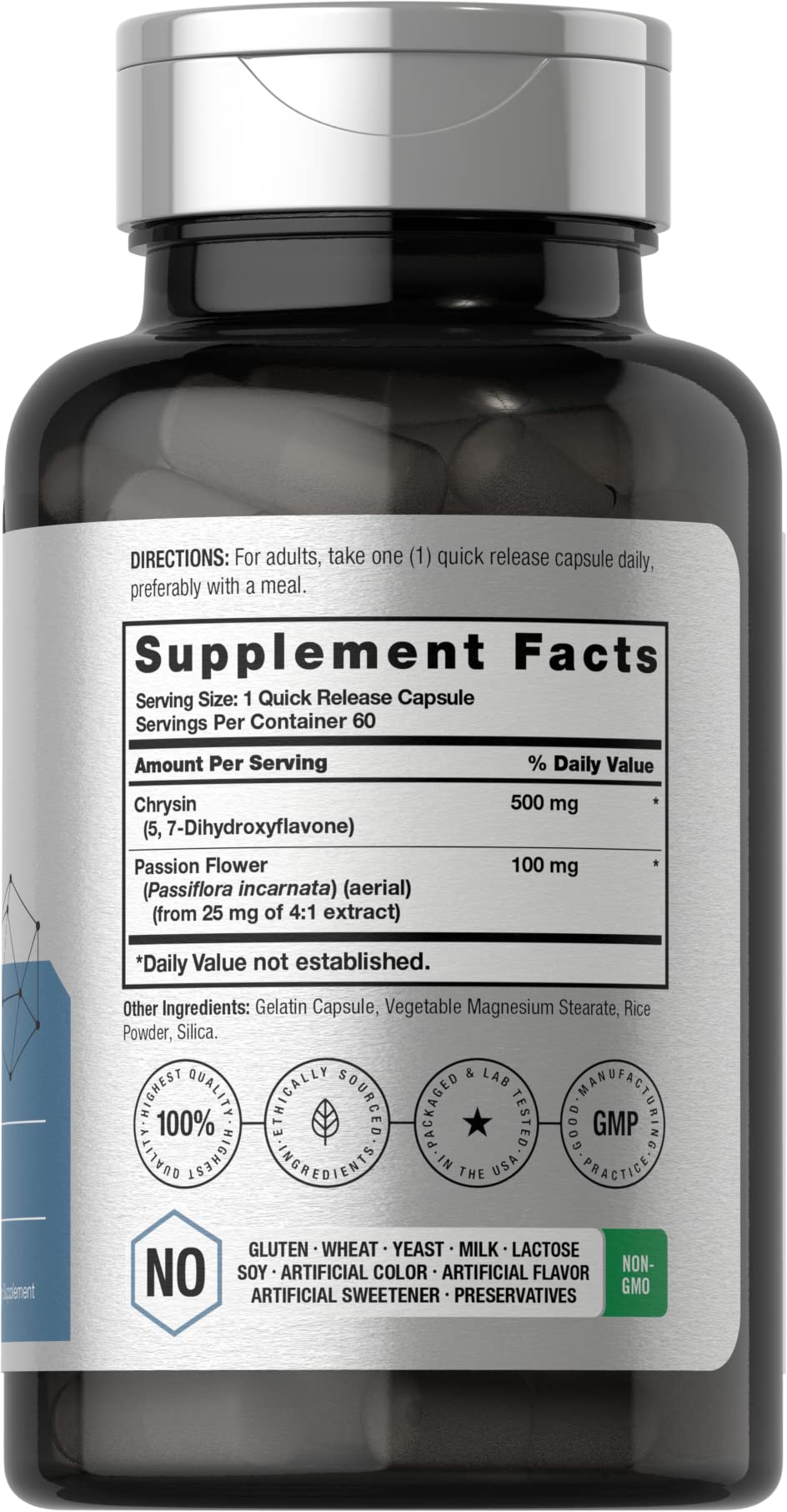 Horbäach Chrysin Supplement 500mg Capsules, 60 Count