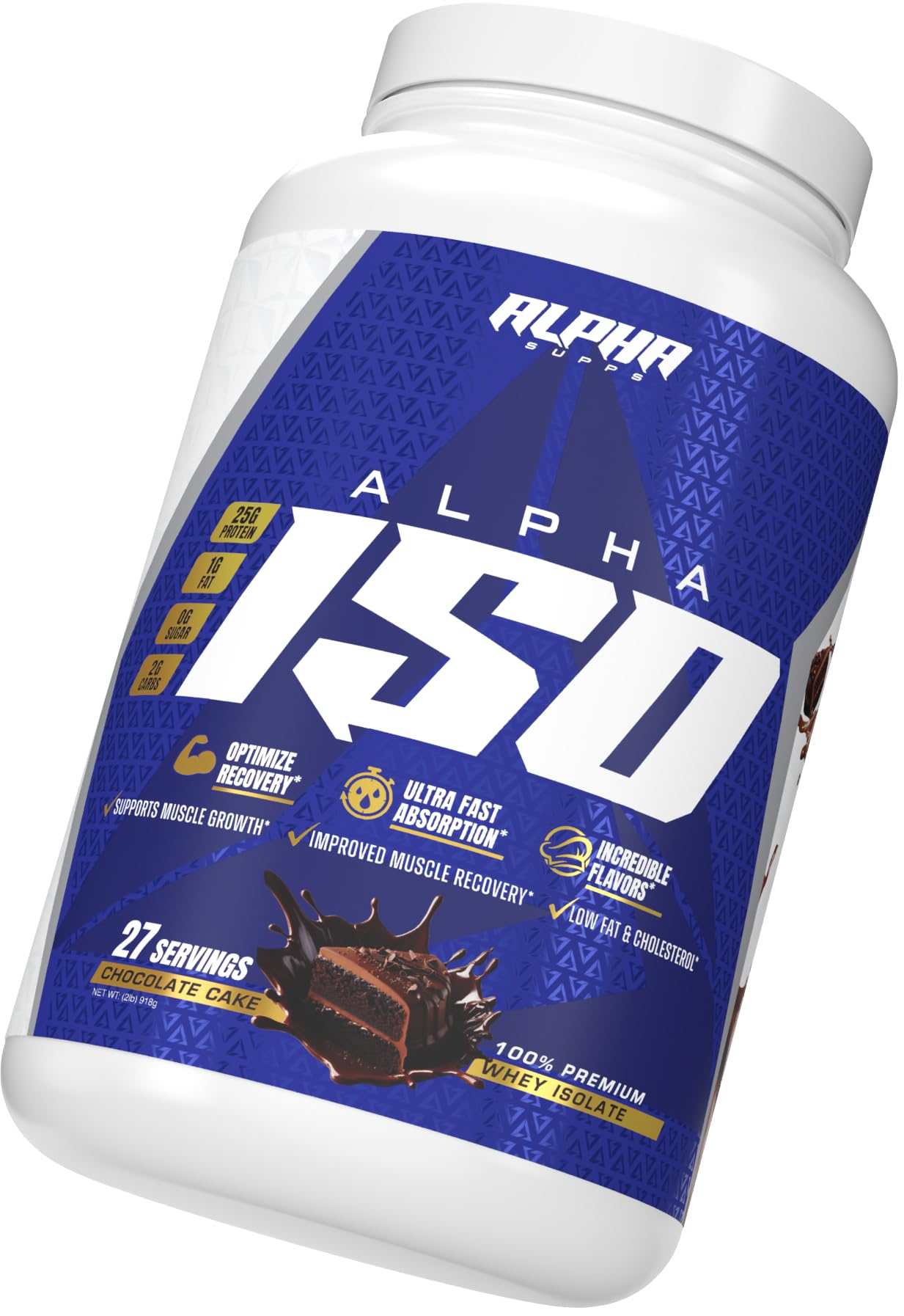 Alpha Supps ISO Low Carb 100% Whey Protein Isolate Powder, 32 Servings, Chocolate Cake