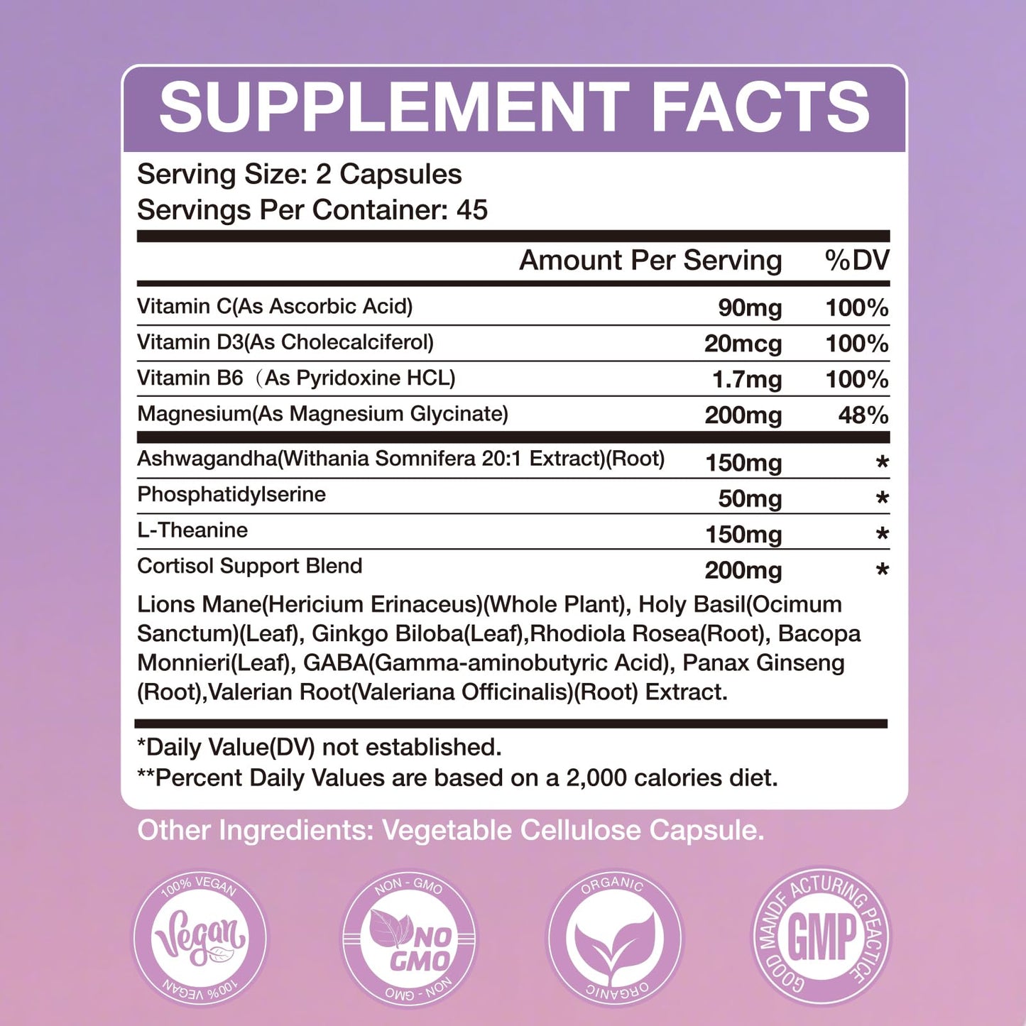 WAZQ Cortisol Supplements for Women Capsules 90 Count
