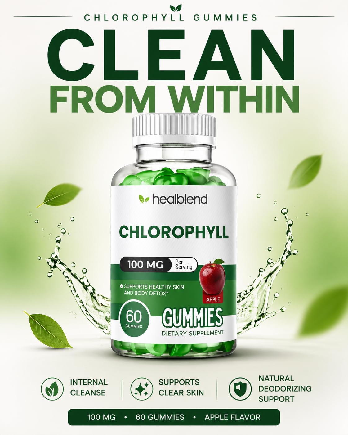Healblend Chlorophyll Gummies 100mg, 60 Gummies