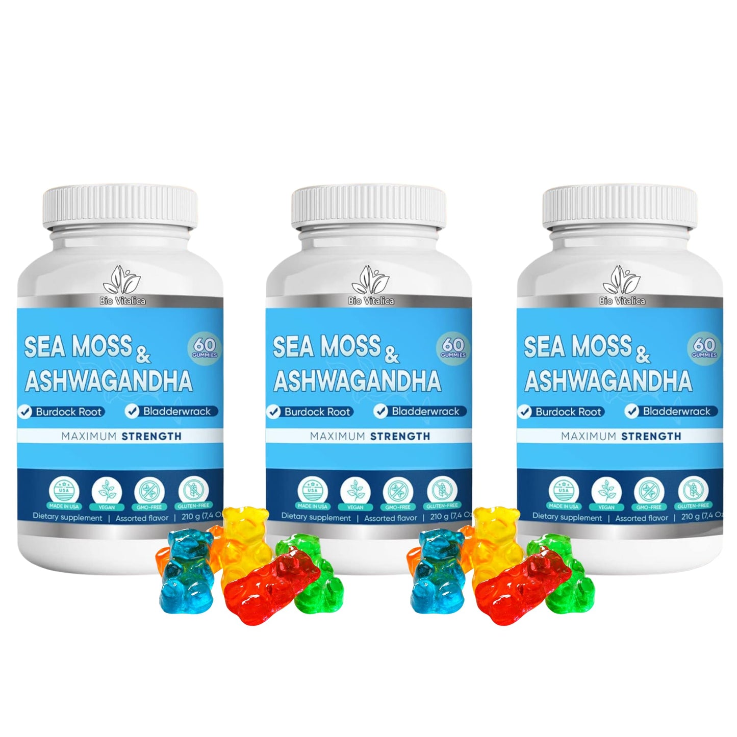 BIO VITALICA Sea Moss Ashwagandha Gummies Chewable 180 Count