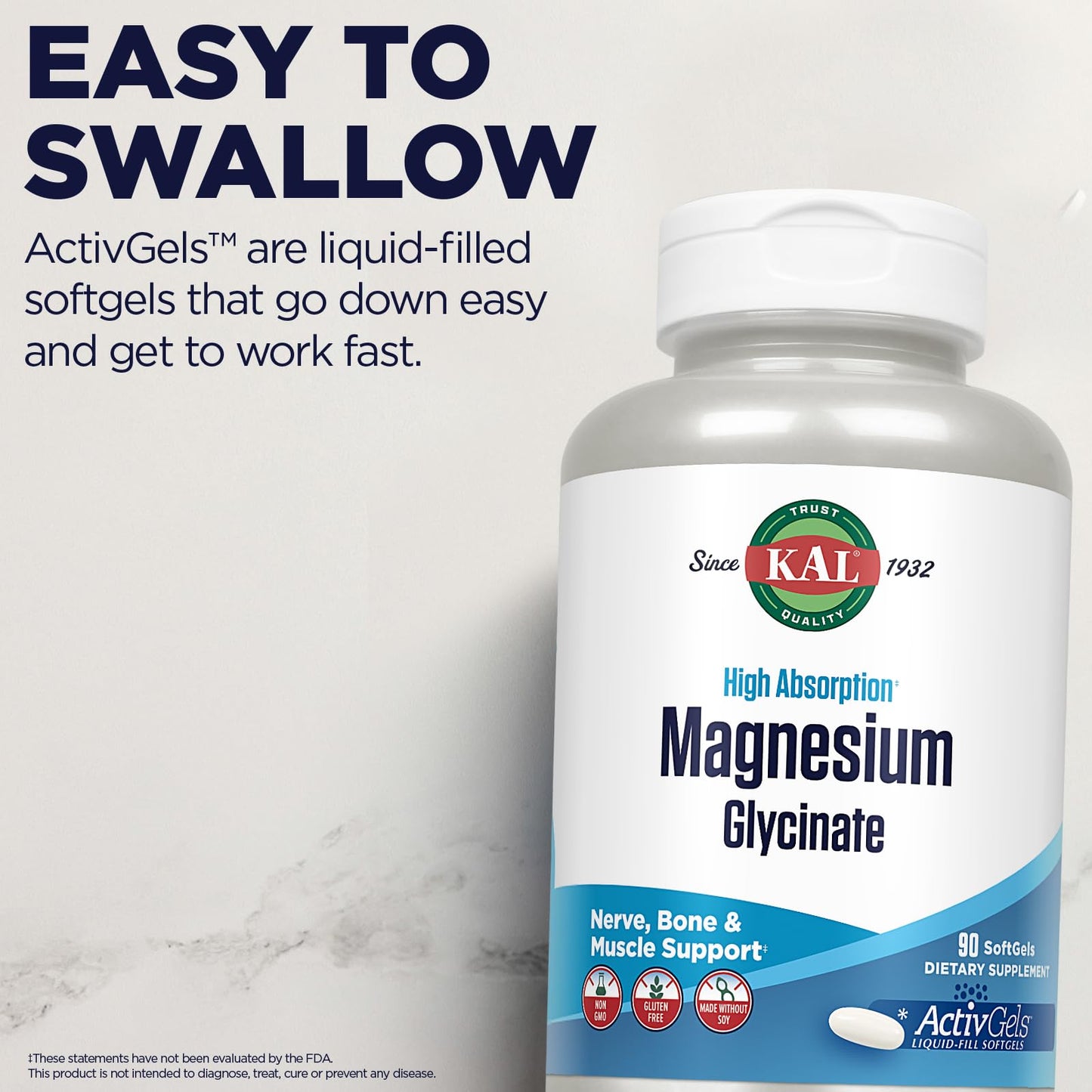 KAL Magnesium Glycinate ActivGels 315mg Softgels 90 Count