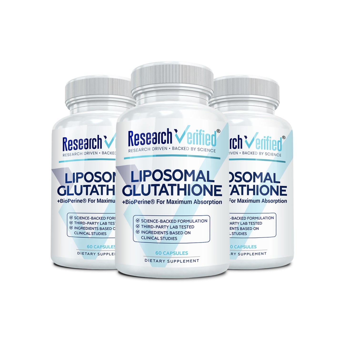 Research Verified Glutathione - Liposomal Glutathione 500mg with Phospholipid Complex, Vitamin C, Bioperine - Vegan, Capsules, 180 Capsules