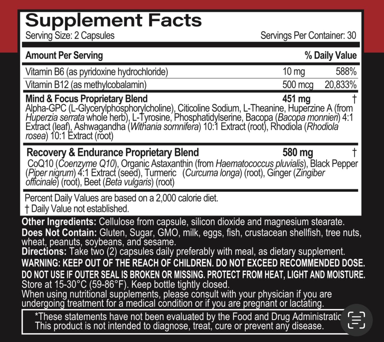 Generic ONR Code – Athlete Nootropic Brain Supplement | Focus, Energy & Mental Clarity 60 Capsules