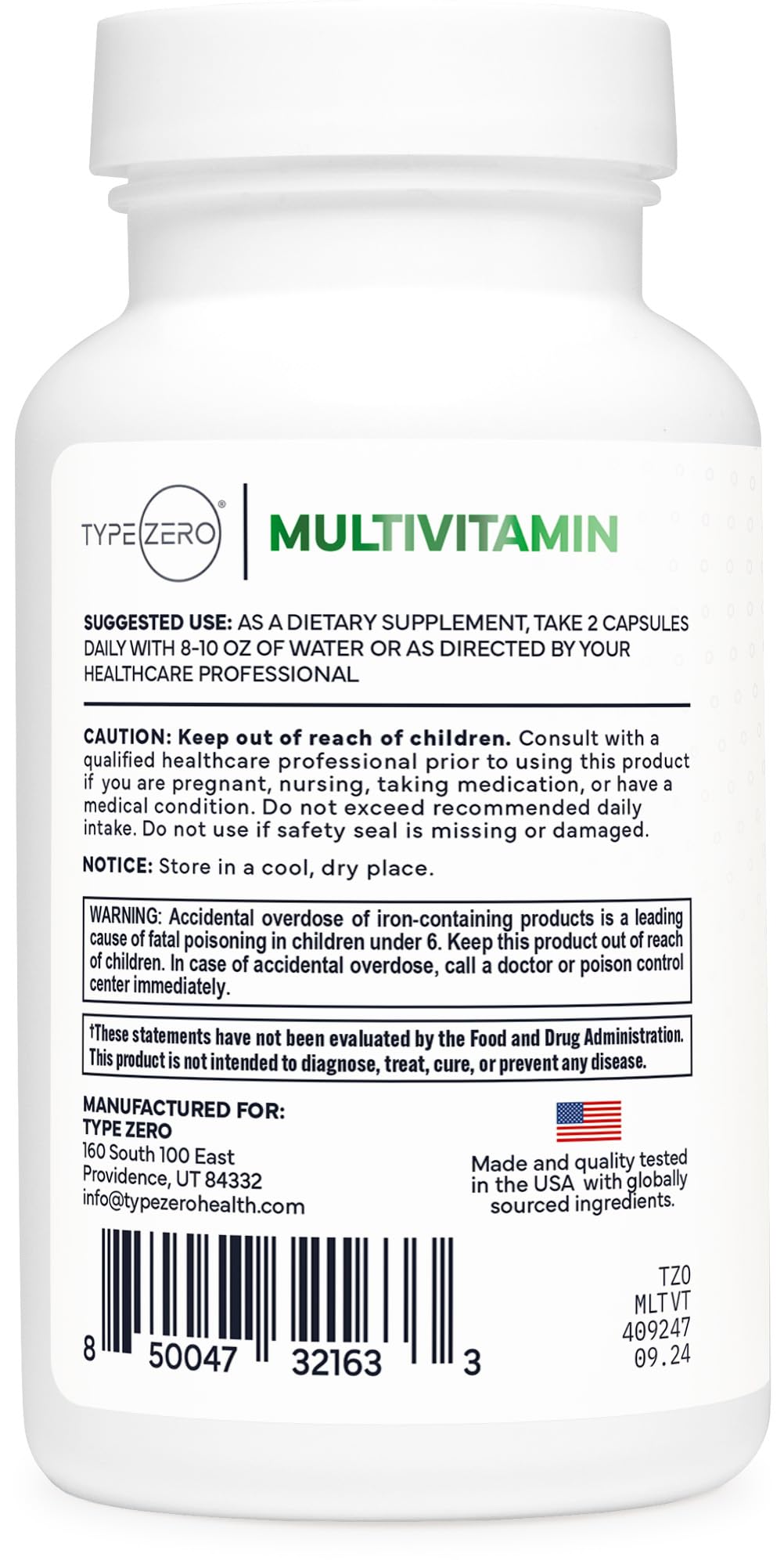 Type Zero Multivitamin Capsules 120 Count