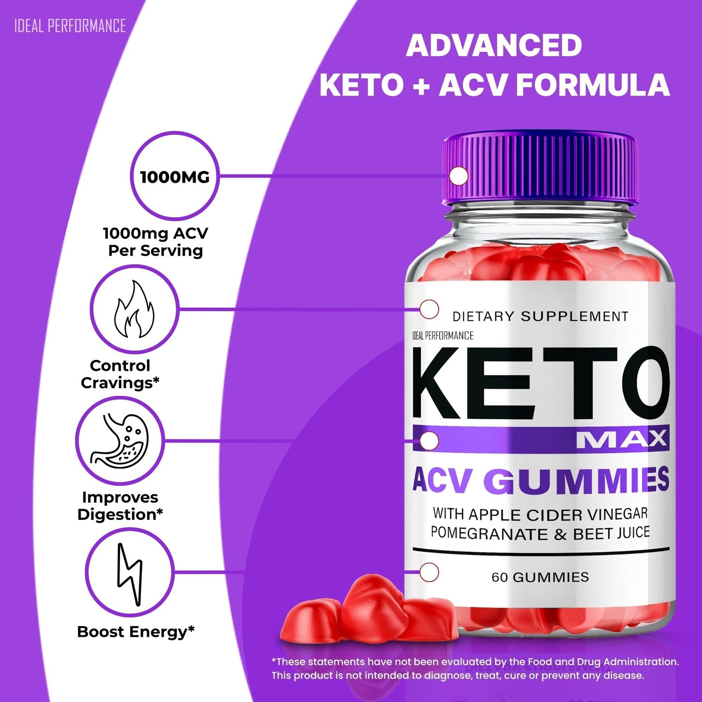 IDEAL PERFORMANCE Keto Max ACV Gummies 60 Count