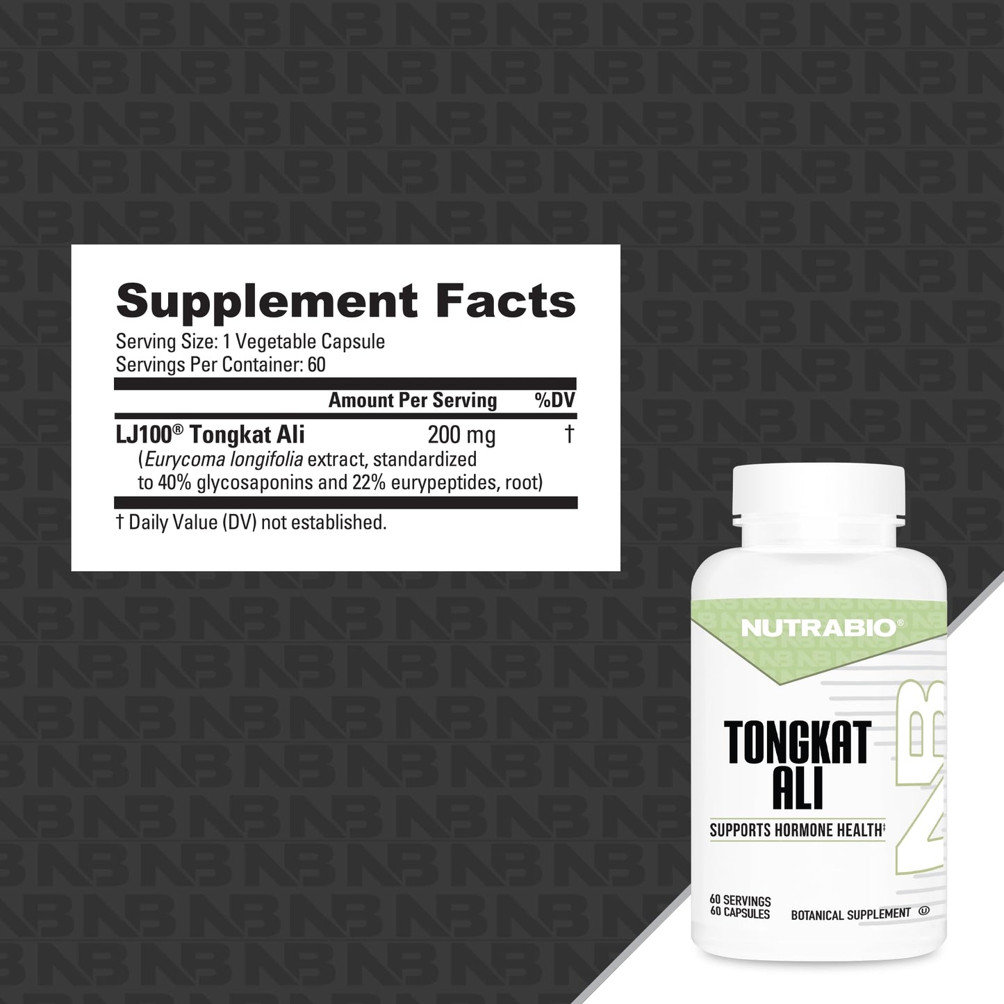 NutraBio Tongkat Ali Longjack 100 Supplement Capsule, 60 Count