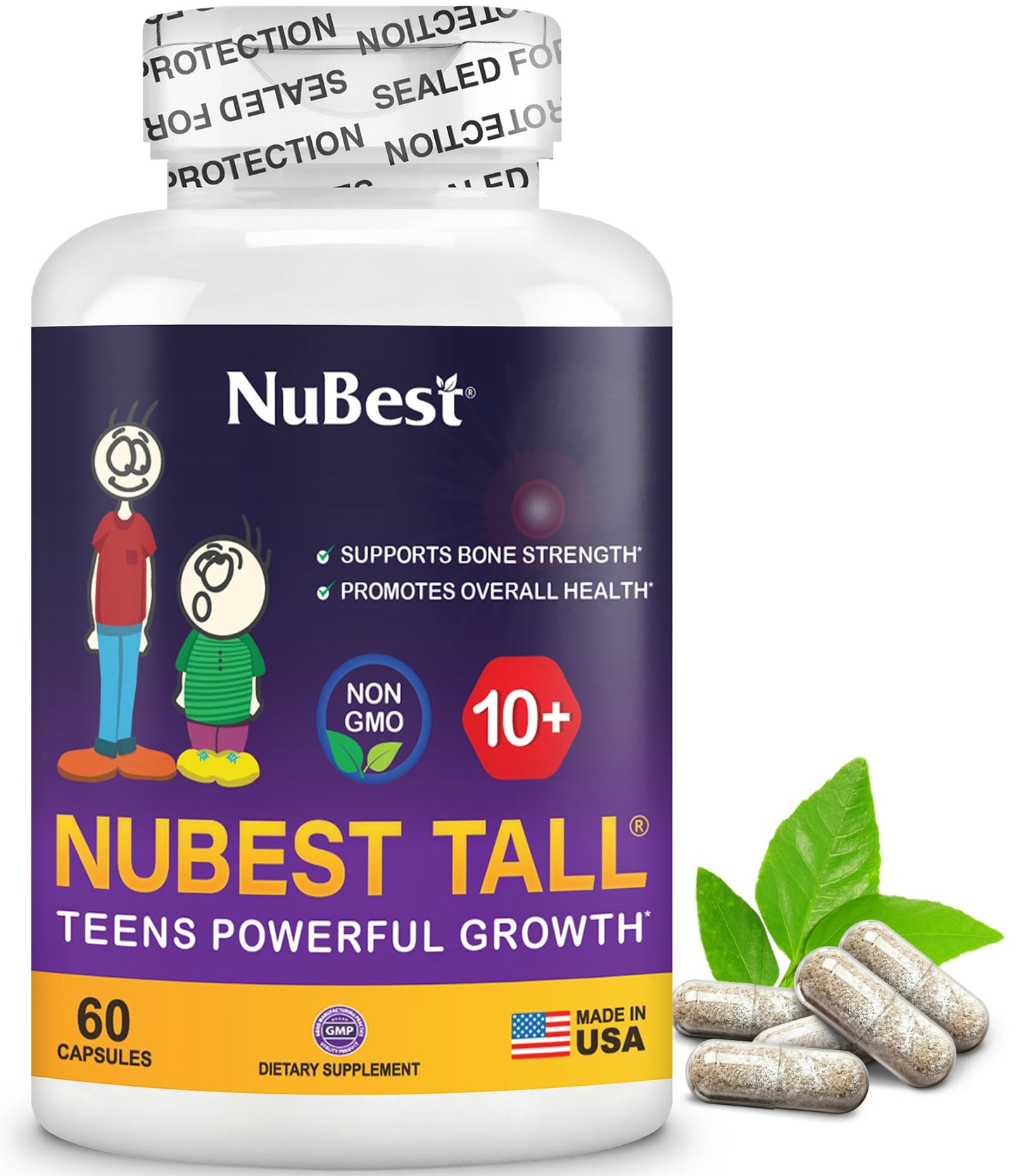 NuBest Tall 10+ Premium Bone Strength Formula, Enhanced Immunity and Overall Health for Age 10+ with Calcium, Vitamin D3, Vitamin K2, and Multivitamins, Capsules, 60 Count