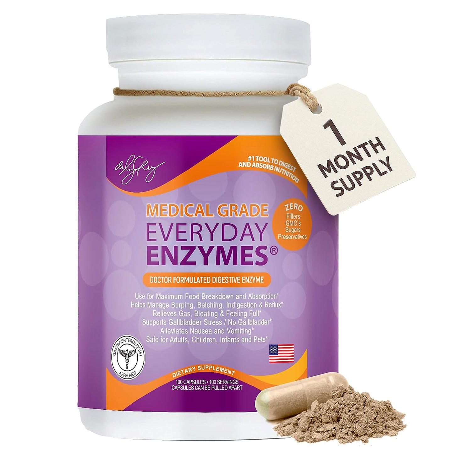 Dr. Liz Cruz Everyday ENZYMES Digestion Supplement Capsule, 100 Count