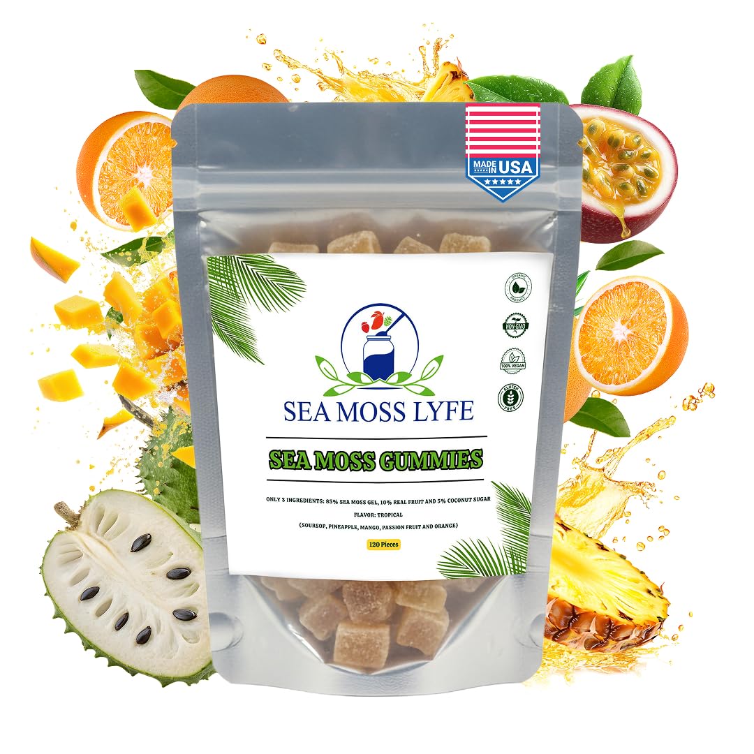 SEA MOSS LYFE Tropical Tides Gummies, Vegan with Wildcrafted Irish Sea Moss & Vitamin C, 120 Count