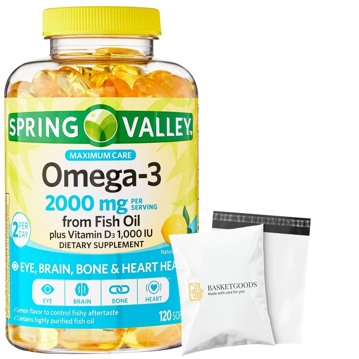 BASKETGOODS Omega-3 Fish Oil 2000 mg Softgel 120 count