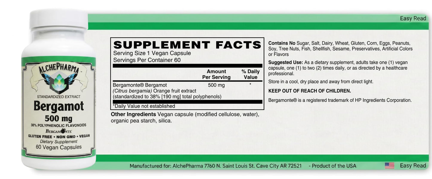AlchePharma Bergamot 500mg Capsule 60 Count