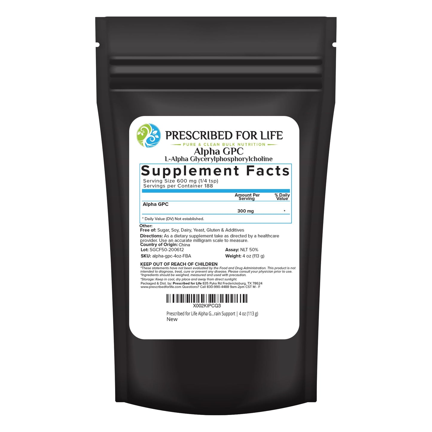 Prescribed For Life Alpha GPC Powder, 3.99 Ounce