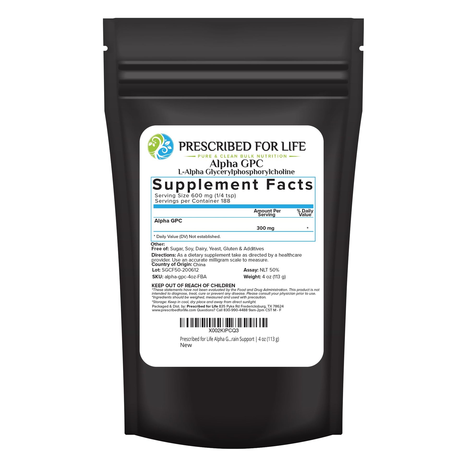 Prescribed For Life Alpha GPC Powder, 3.99 Ounce
