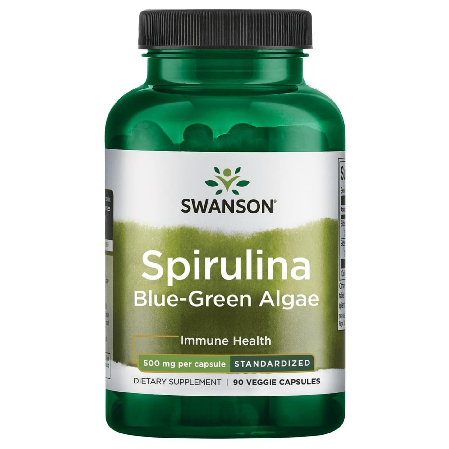 Swanson Spirulina Blue-Green Algae 10% Phycocyanin 500 mg Capsules, 90 Count