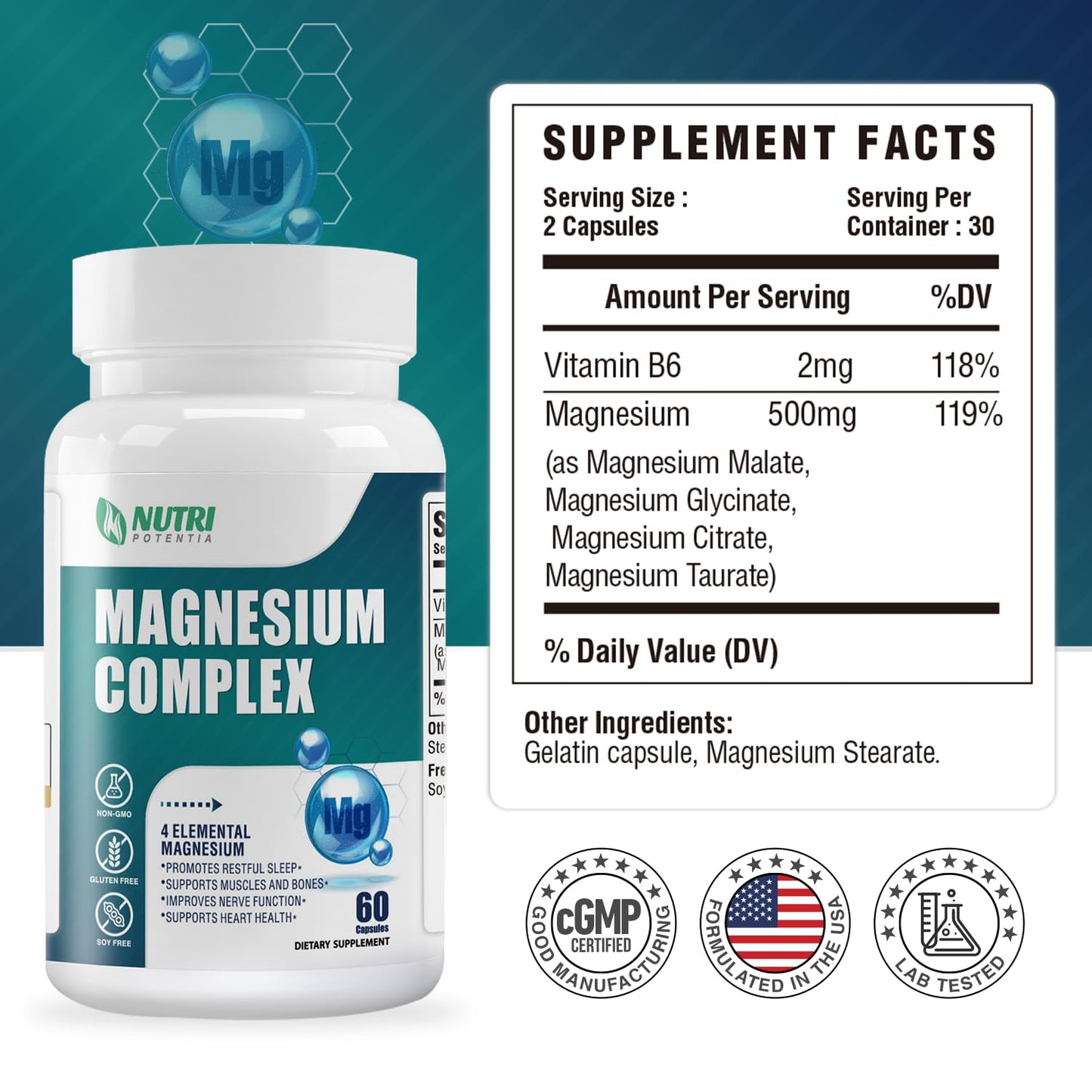 NUTRI POTENTIA Magnesium Complex 60 Capsules