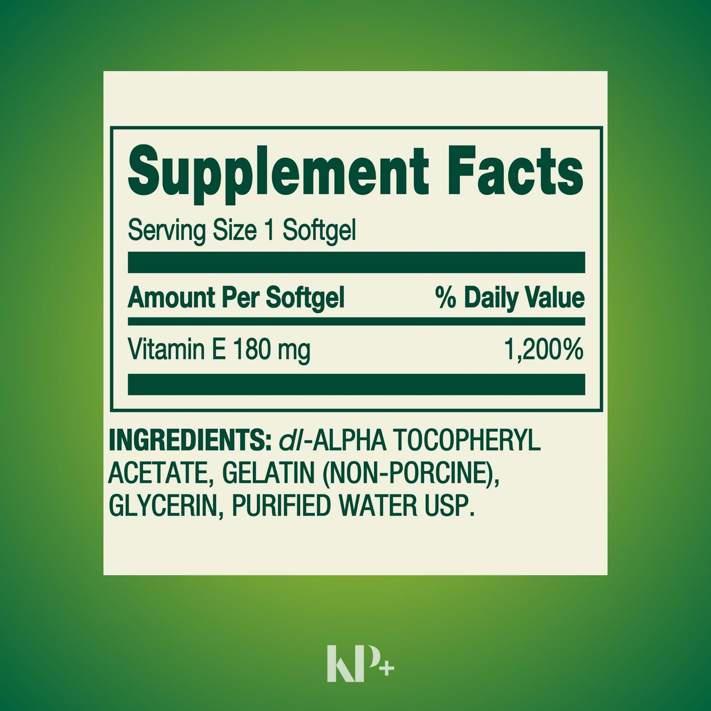 KP+ Vitamin E 180 mg (400 IU) Softgels, 400 Count