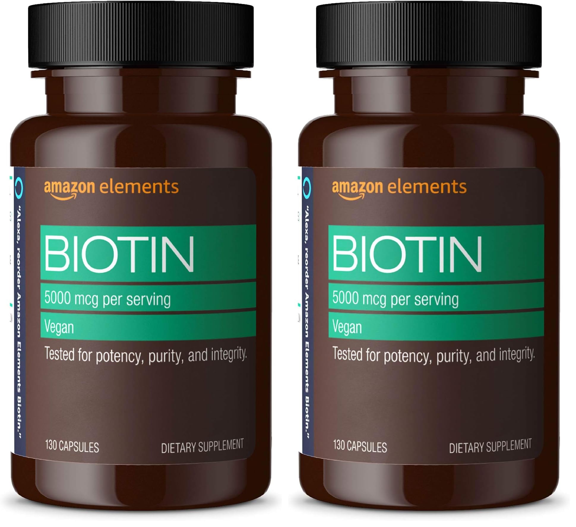 Amazon Elements Vegan Biotin 5000 mcg Capsules, 260 Count